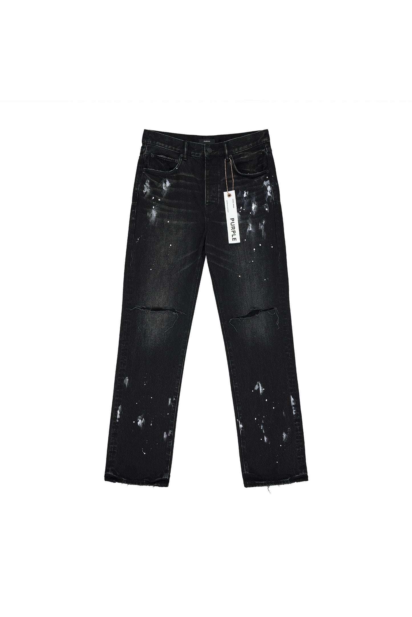 P011 Knee Slit Denim with Paint Splatters, Mid Rise Straight Leg, Sizes 28-40