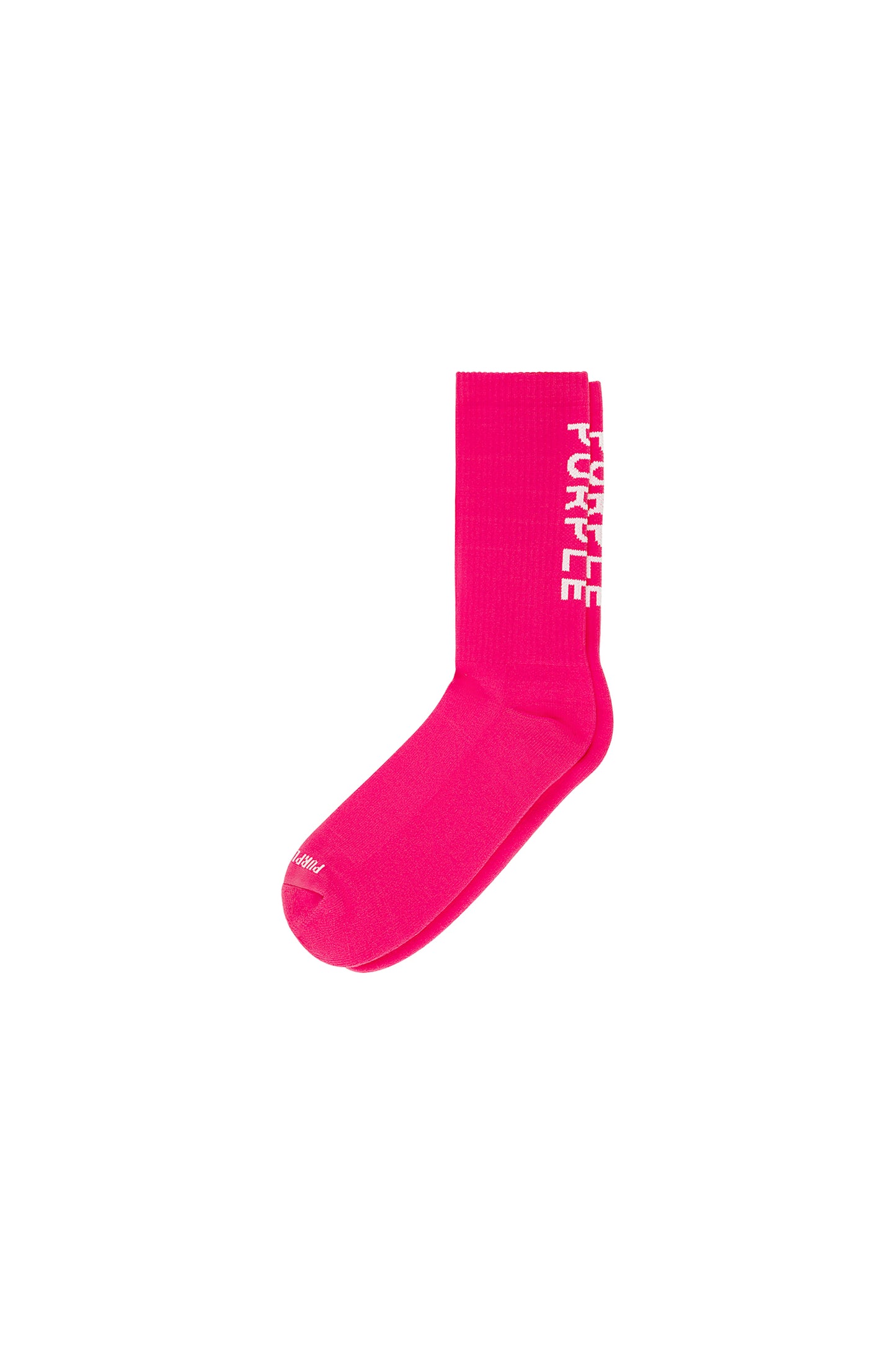 Pink rib-knit Crew Sock featuring Purple Brand logo lettering and jacquard artwork.
