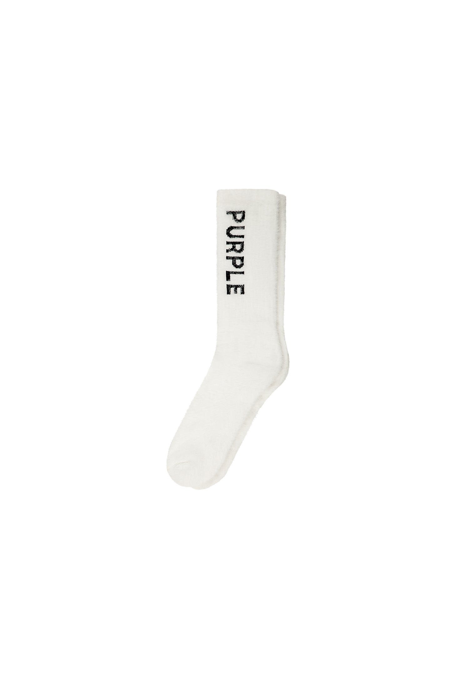 Mohair Knit Sock with Purple Brand logo, ribbed construction, one size, white color.