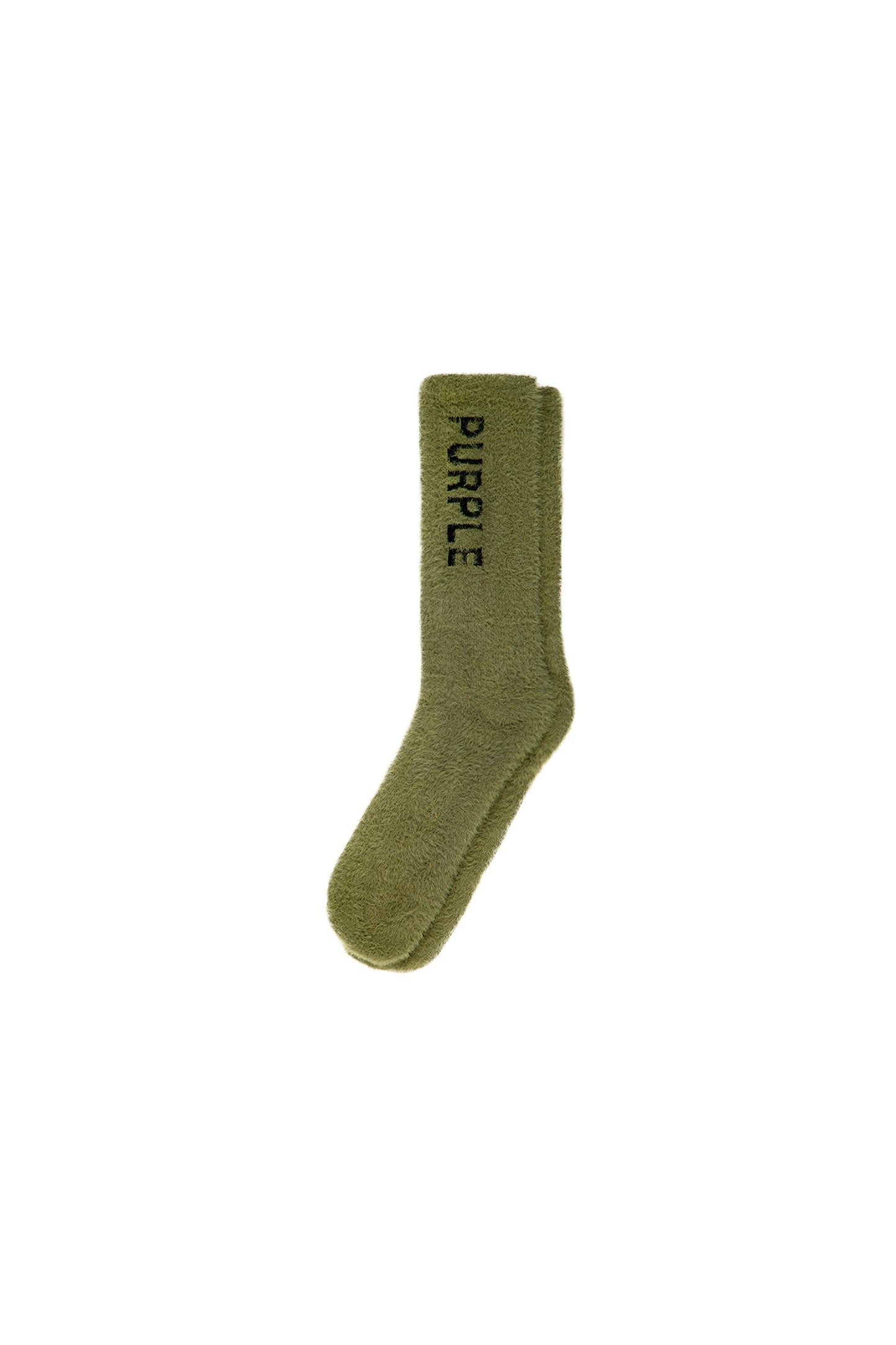 Mohair Knit Sock in green with Purple Brand logo and ribbed construction for comfort.