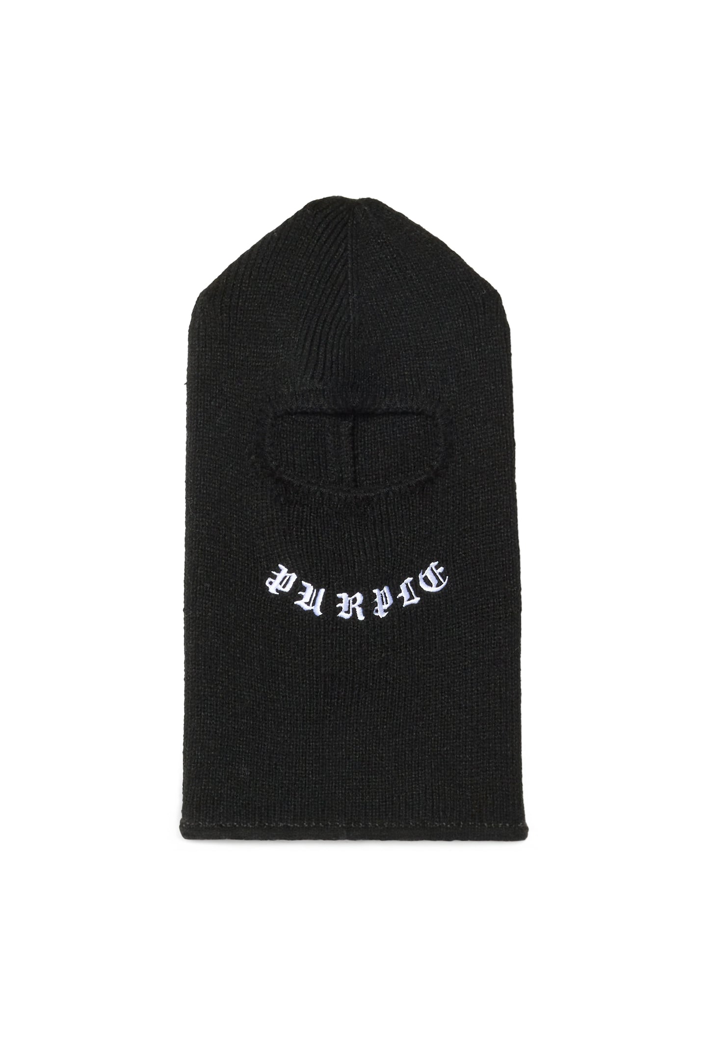 Gothic Balaclava with embroidered Purple Brand logo and ribbed texture, OS size.
