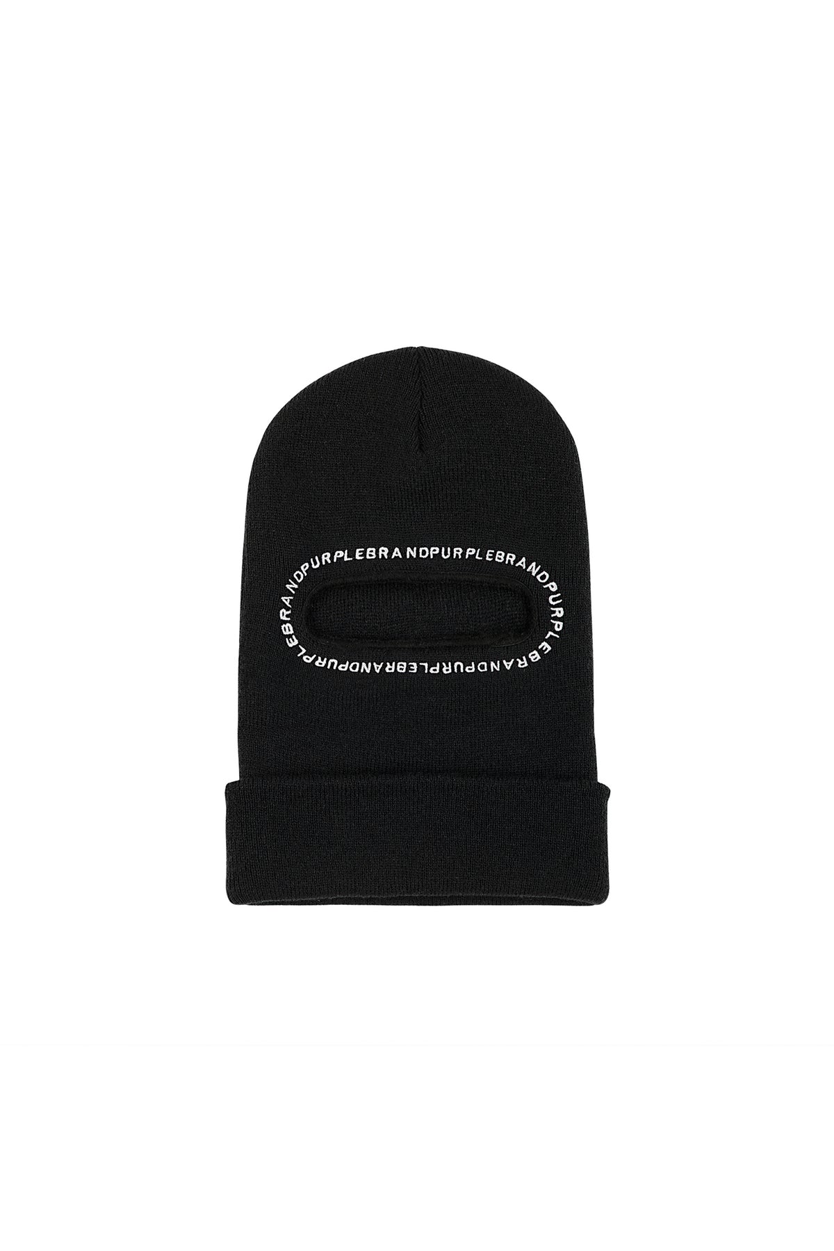 Purple Brand Balaclava in black with logo lettering and regular fit, made of acrylic yarn.