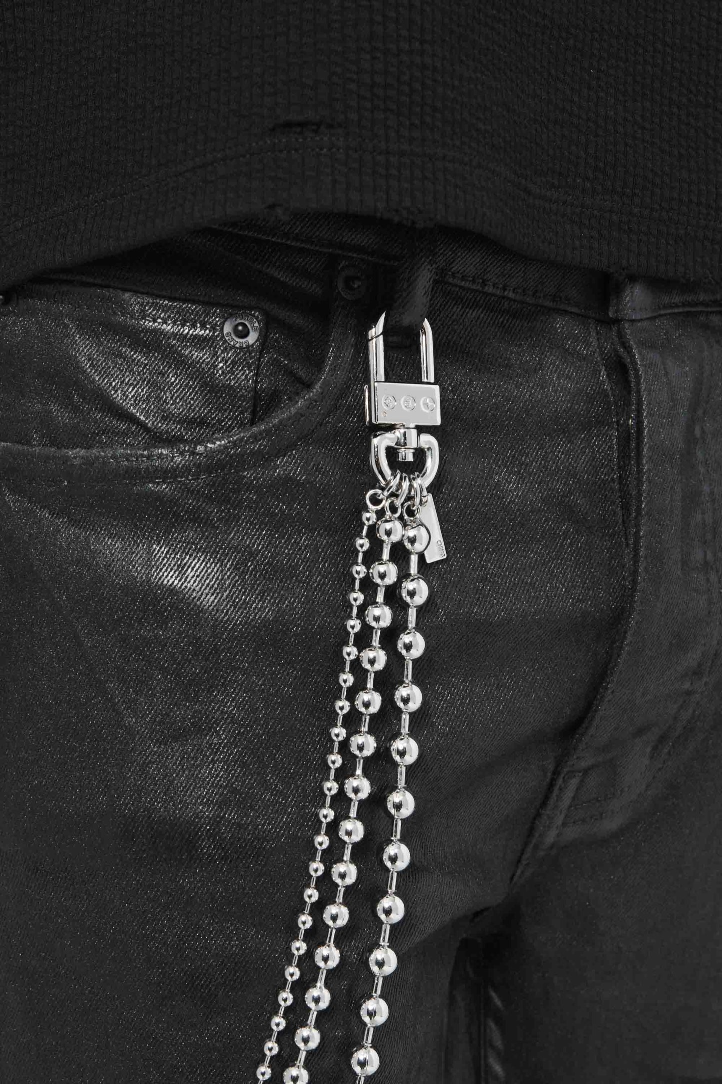 3 Layer Wallet Ball Chain with snap hook and split ring, silver-tone metal design