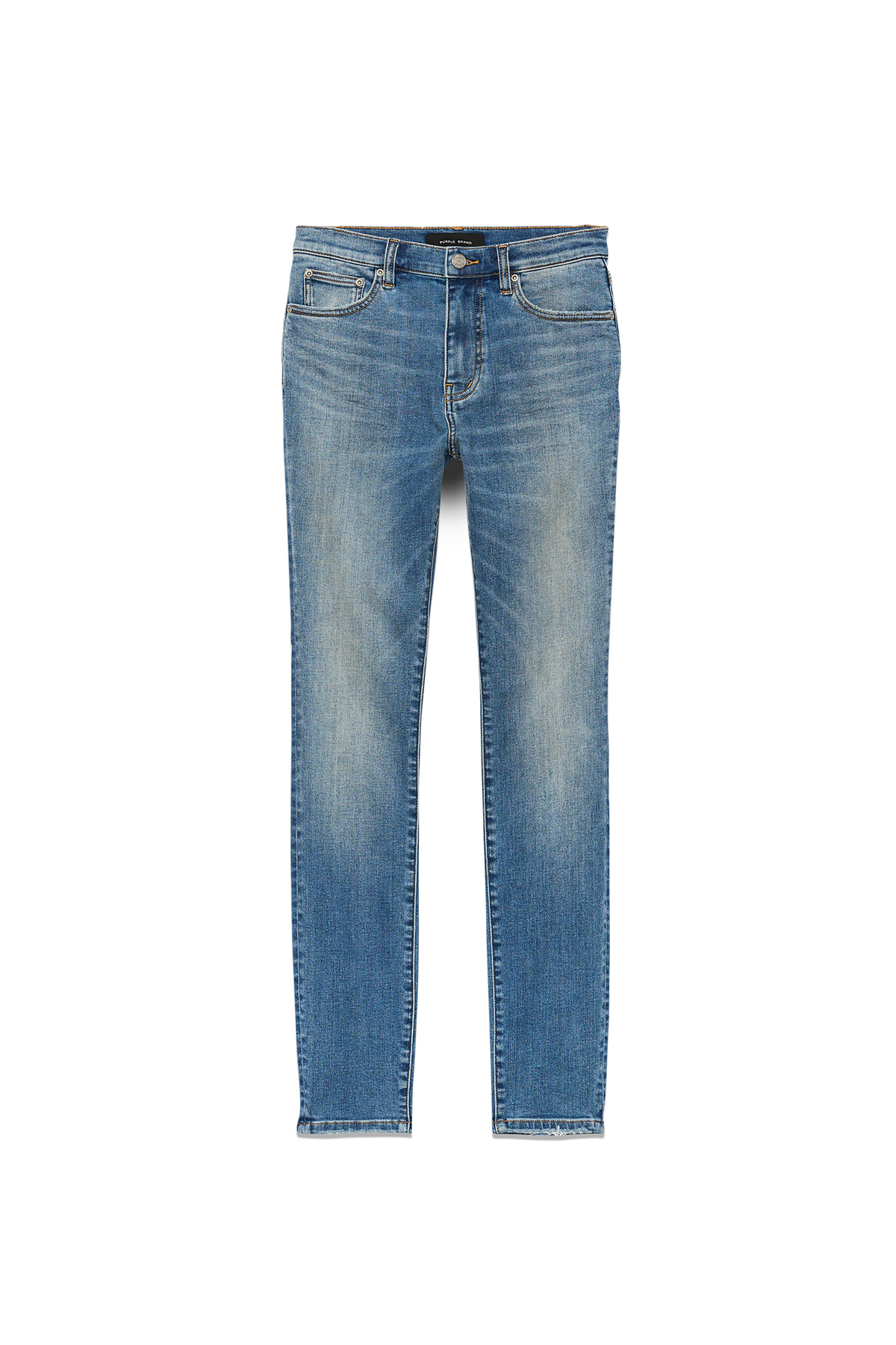 Skinny Worn denim in super stretch, mid rise with 5 pocket style, available in sizes 24-34.