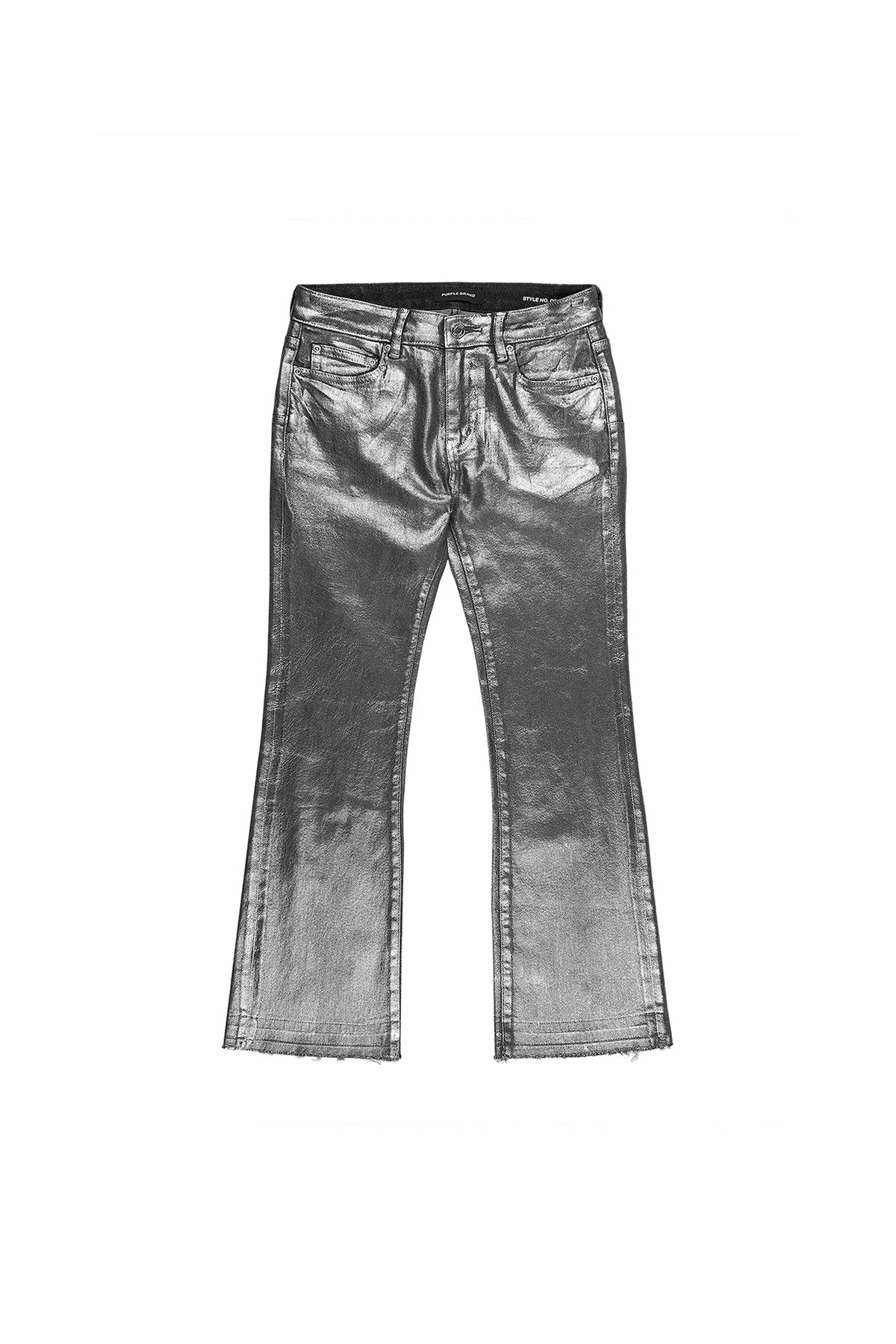Silver Foil Ankle Bootcut denim jeans with 5 pocket style and front zipper fly, size 30.