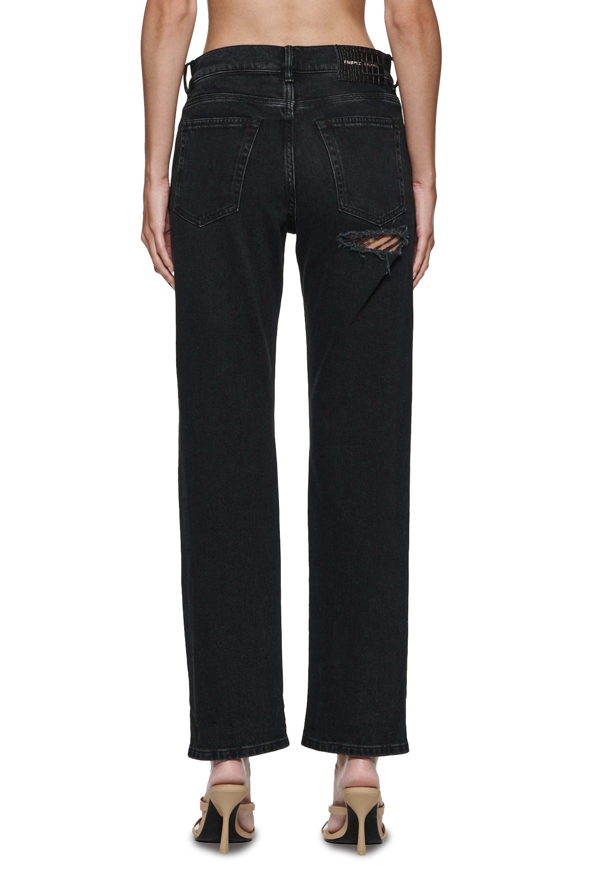 Slim Crop Black Slim Straight Denim with Cropped Length and 5 Pocket Style.