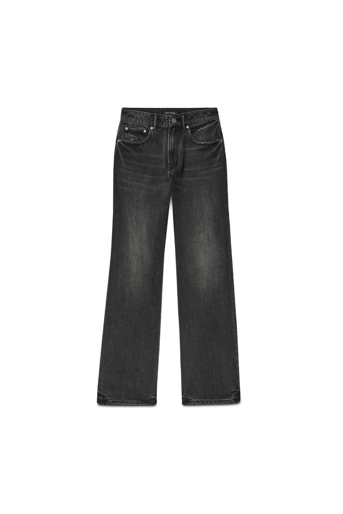 Wide Grease high-rise black denim with wide relaxed leg and five pocket styling.