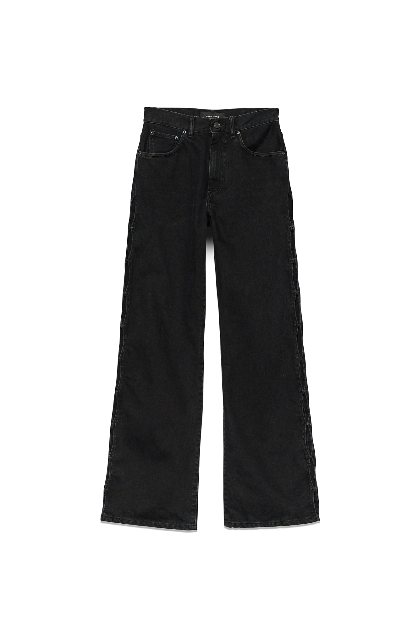Wide Side Cut Out high rise denim with cut-out details on side seams, sizes 24 to 34.