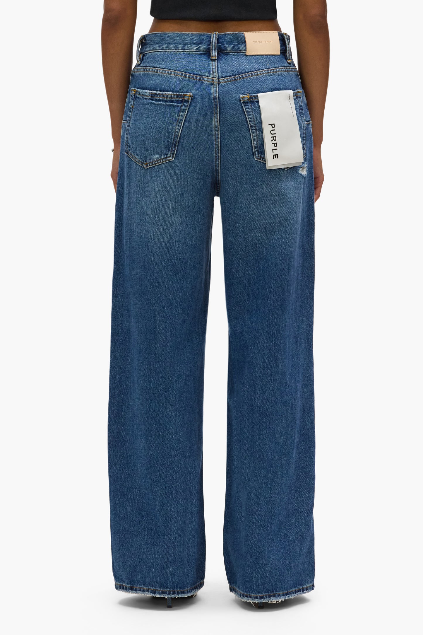 Baggy Knee Slit Mid Indigo Denim with Knee Slits and 5 Pocket Style