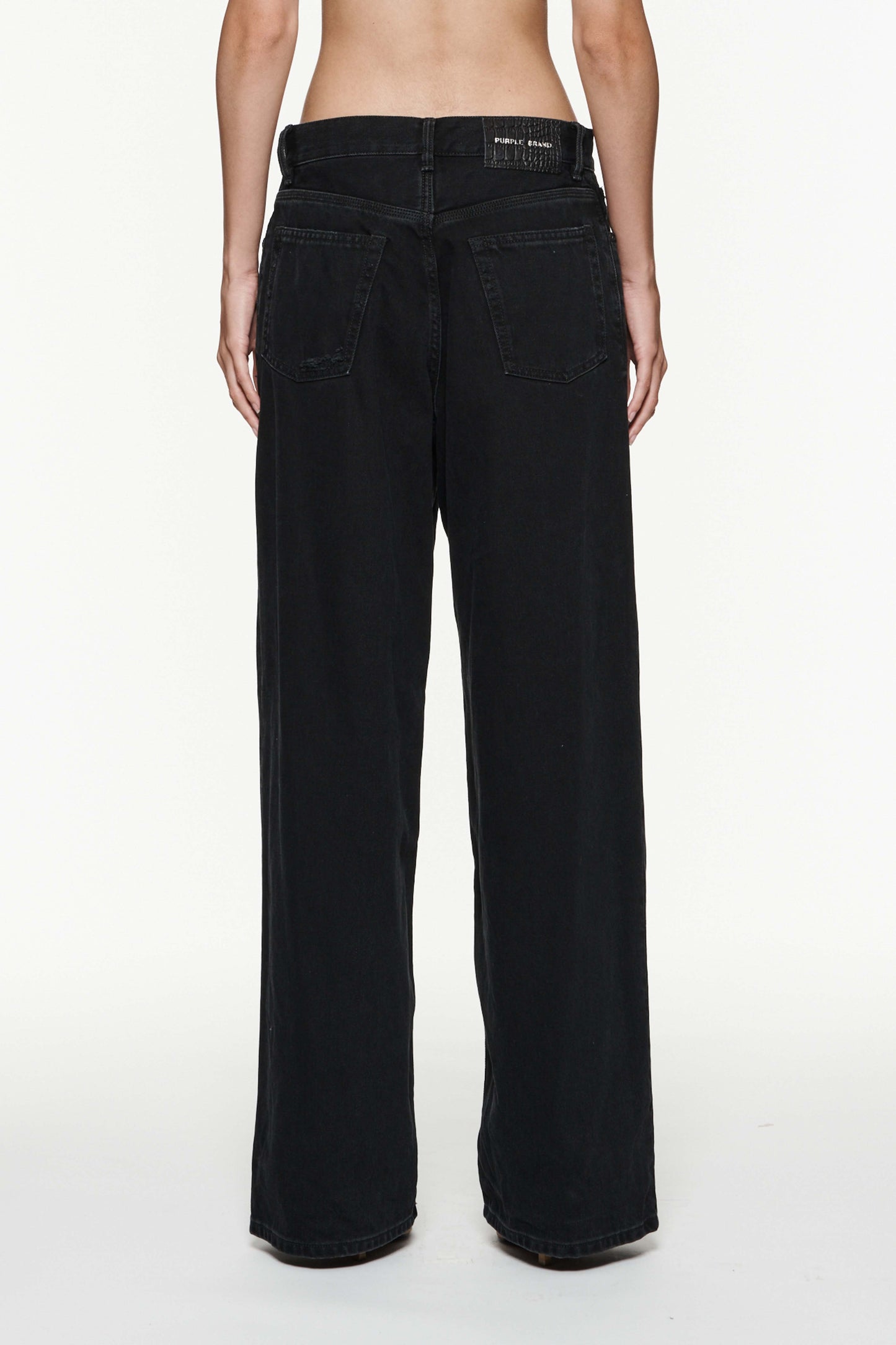 Black Baggy Denim with 5 Pocket Style and Front Zipper Fly, available in sizes 24-34.