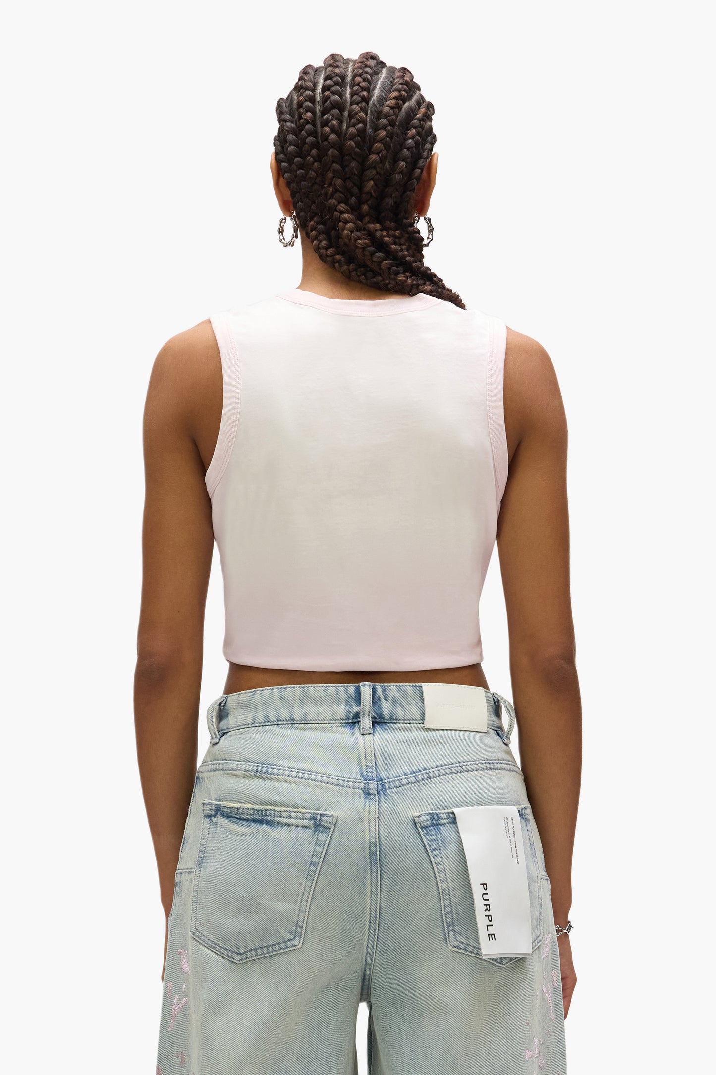 Wordmark Muscle Tee Cropped Tank with Center Front Embroidery in Clean Jersey
