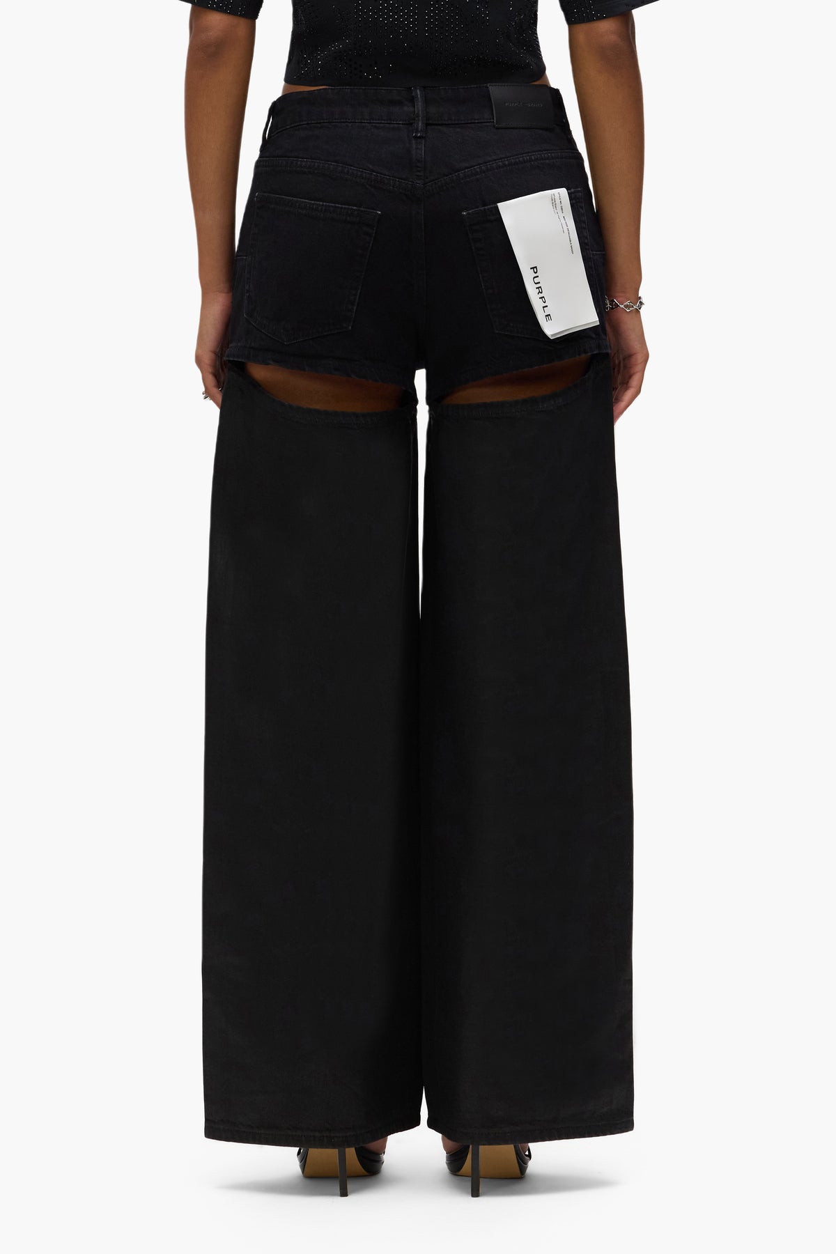 Baggy Two Piece Coated denim pants with coated bottom legs and reinforced belt loops.