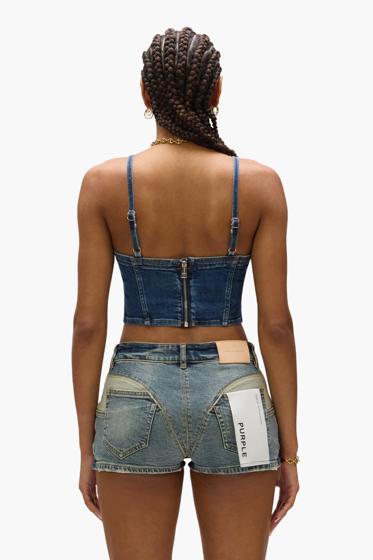 Dark Indigo Denim Corsette Bralette with Adjustable Straps and Center Back Snaps Closure