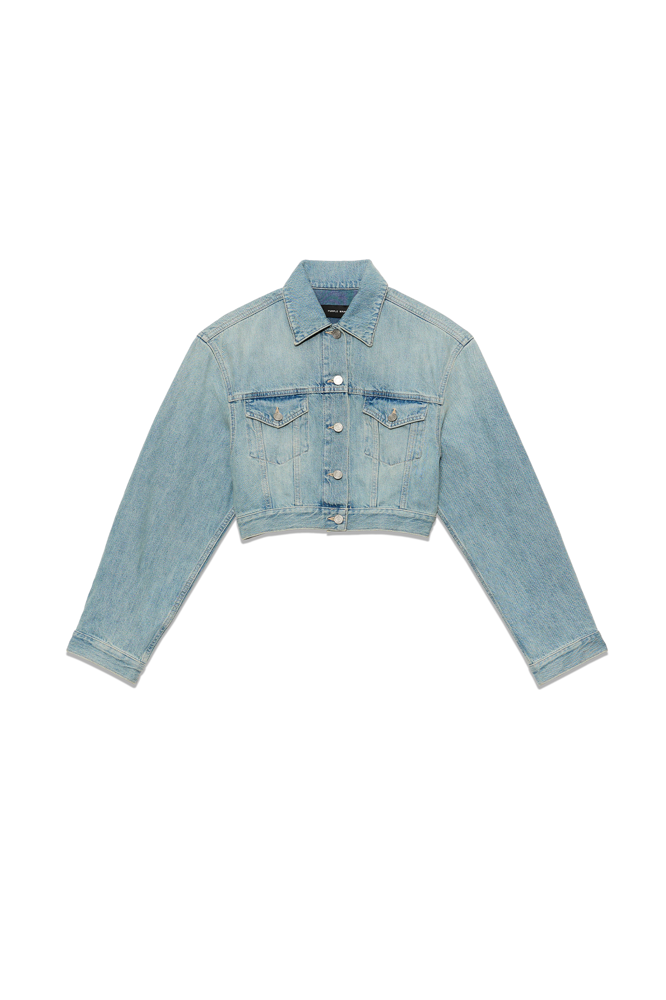 Crop Jacket with padded couture shoulders, cropped length, and removable shoulder pads.