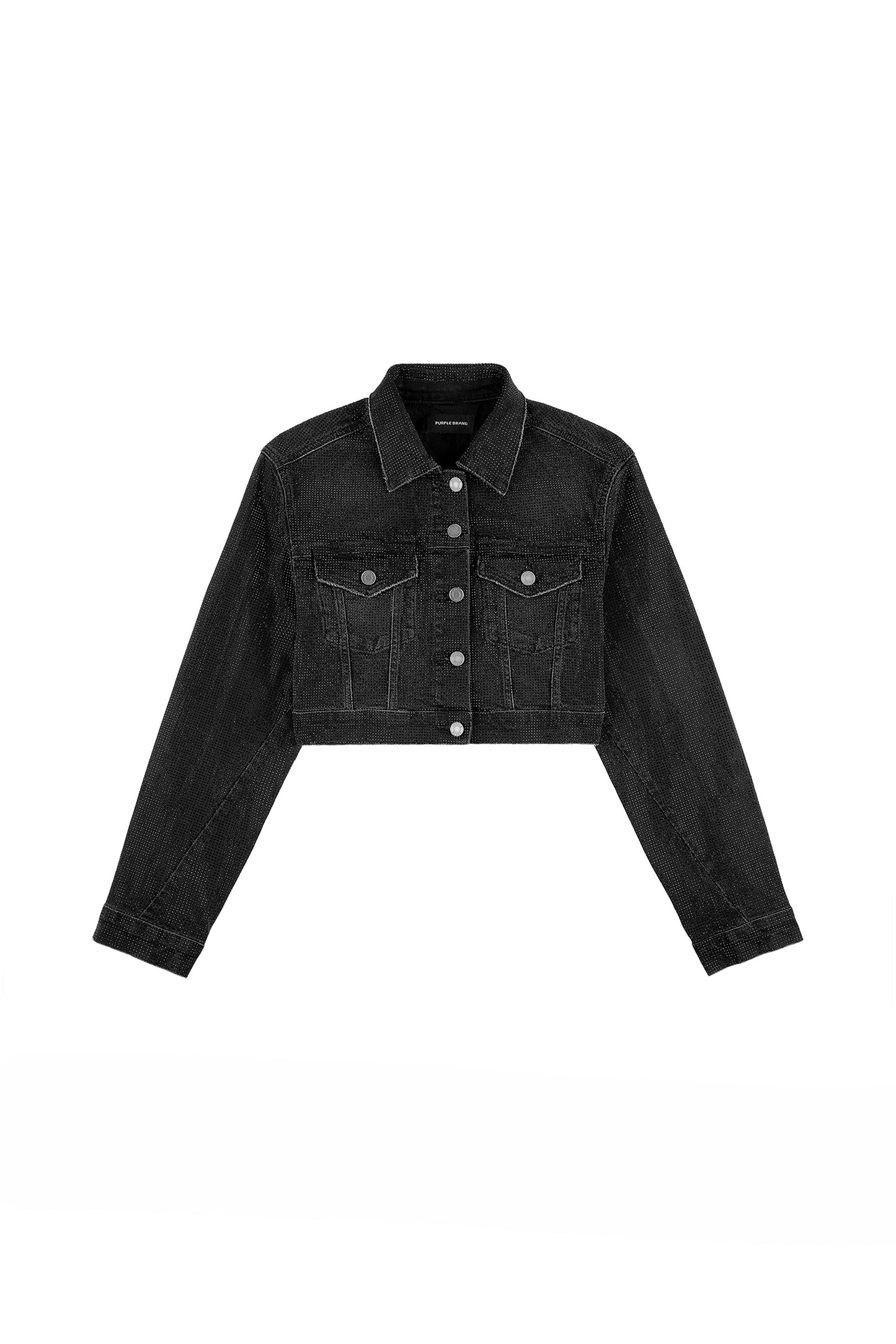 Twisted Crop All Over Crystal Jacket with twisted sleeve seams and front pockets