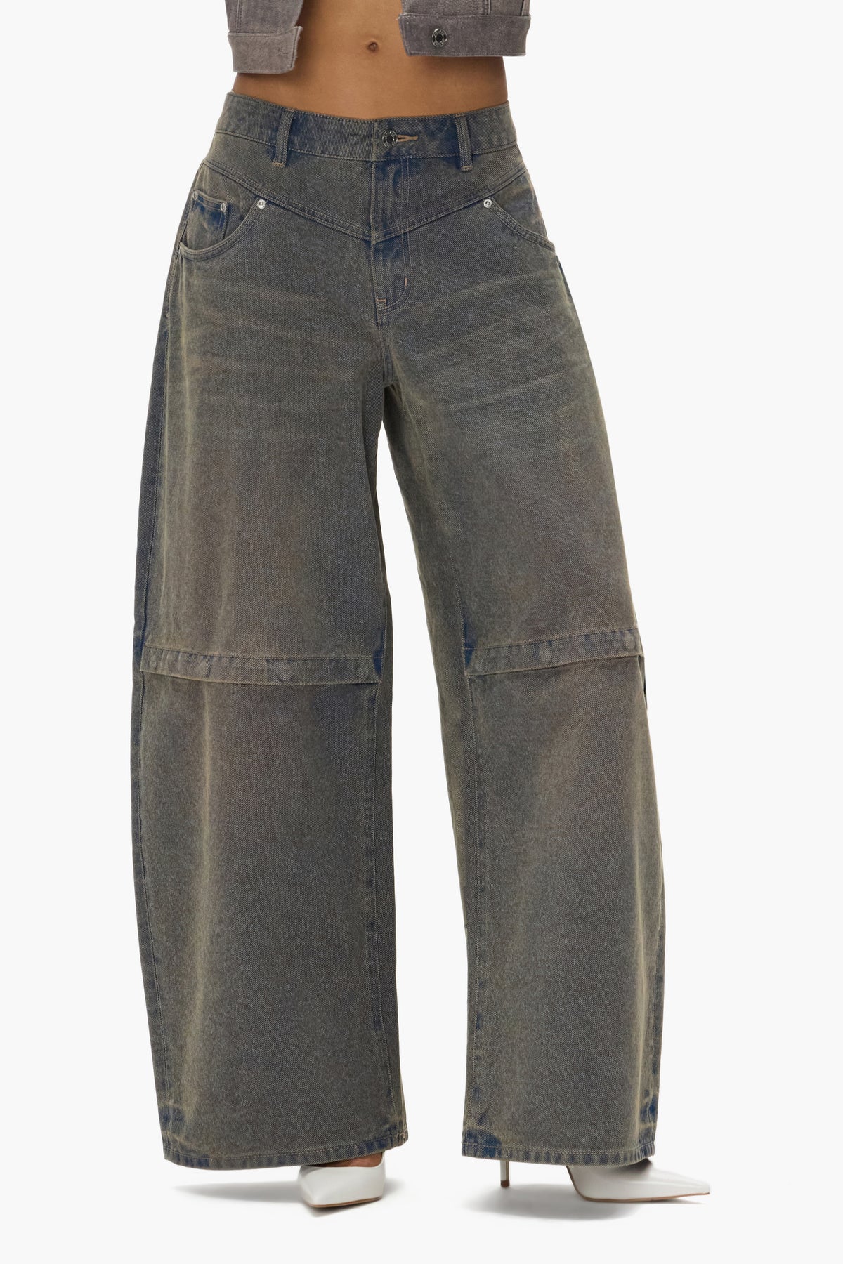Baggy Embossed Logo Denim in low rise baggy fit with embossed logo on back pockets.