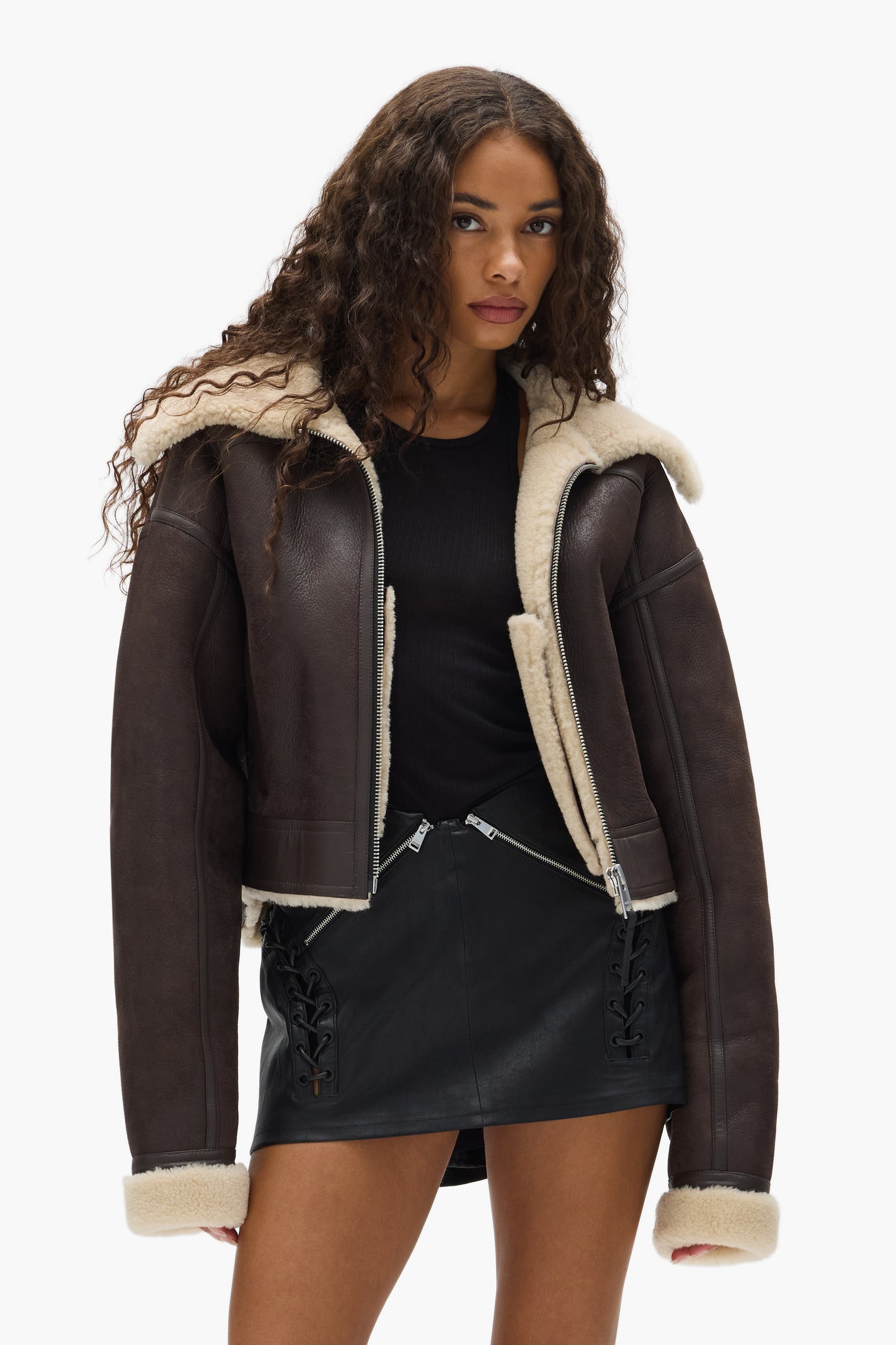 Sherpa Leather Jacket in regular fit made of 100% sheep leather, suitable for fall winter 2025.