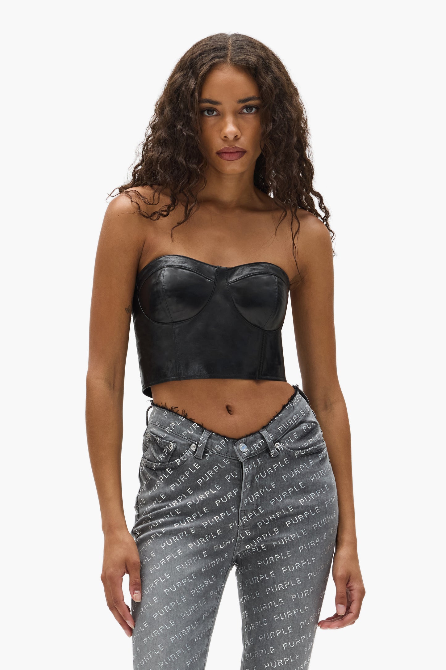 Leather Tube Top in skinny fit made from 100% sheep leather, available in various sizes.