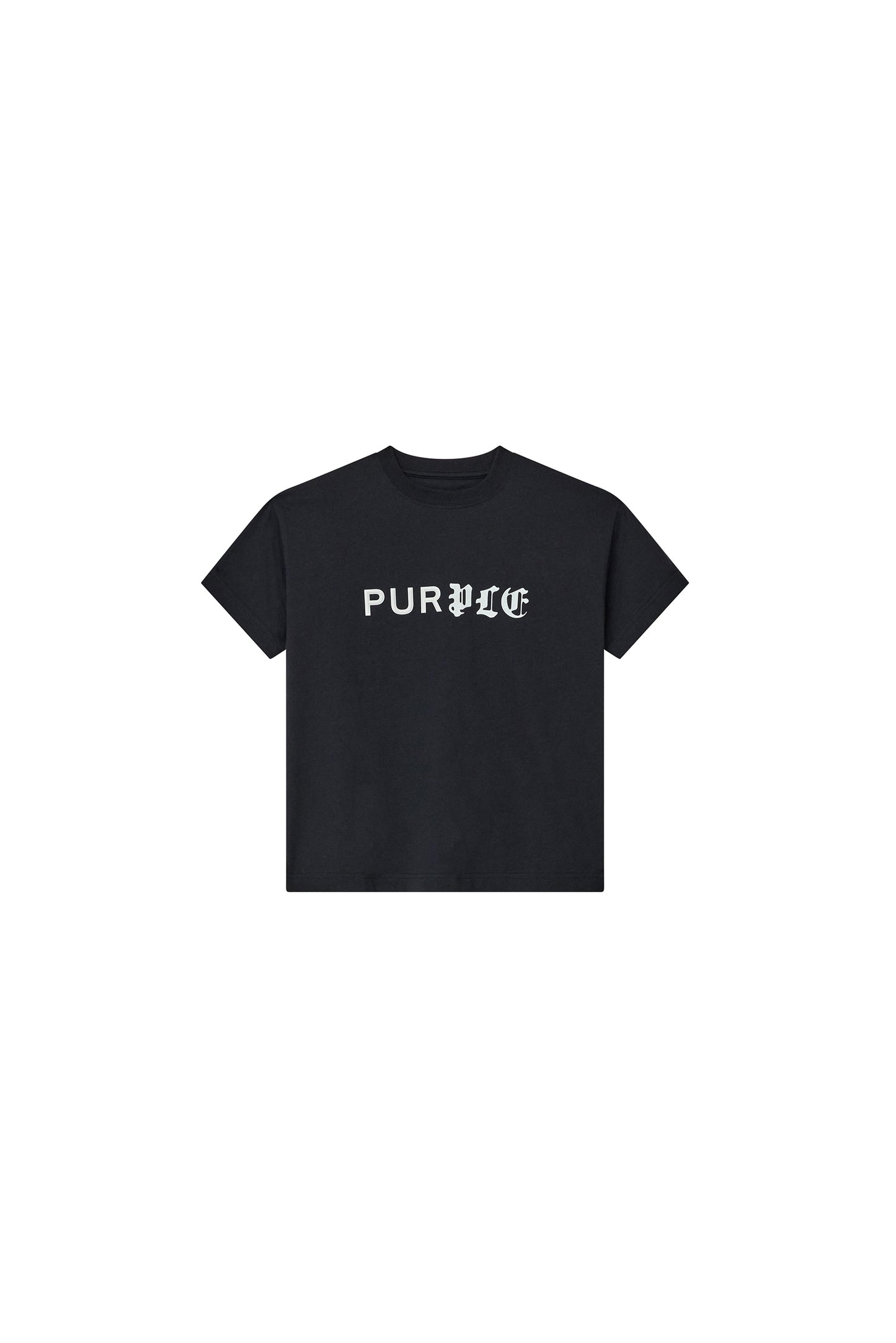 Kids' Half & Half Tee in Black Beauty, size 4-5, relaxed fit, 100% cotton, TPU & flock print.