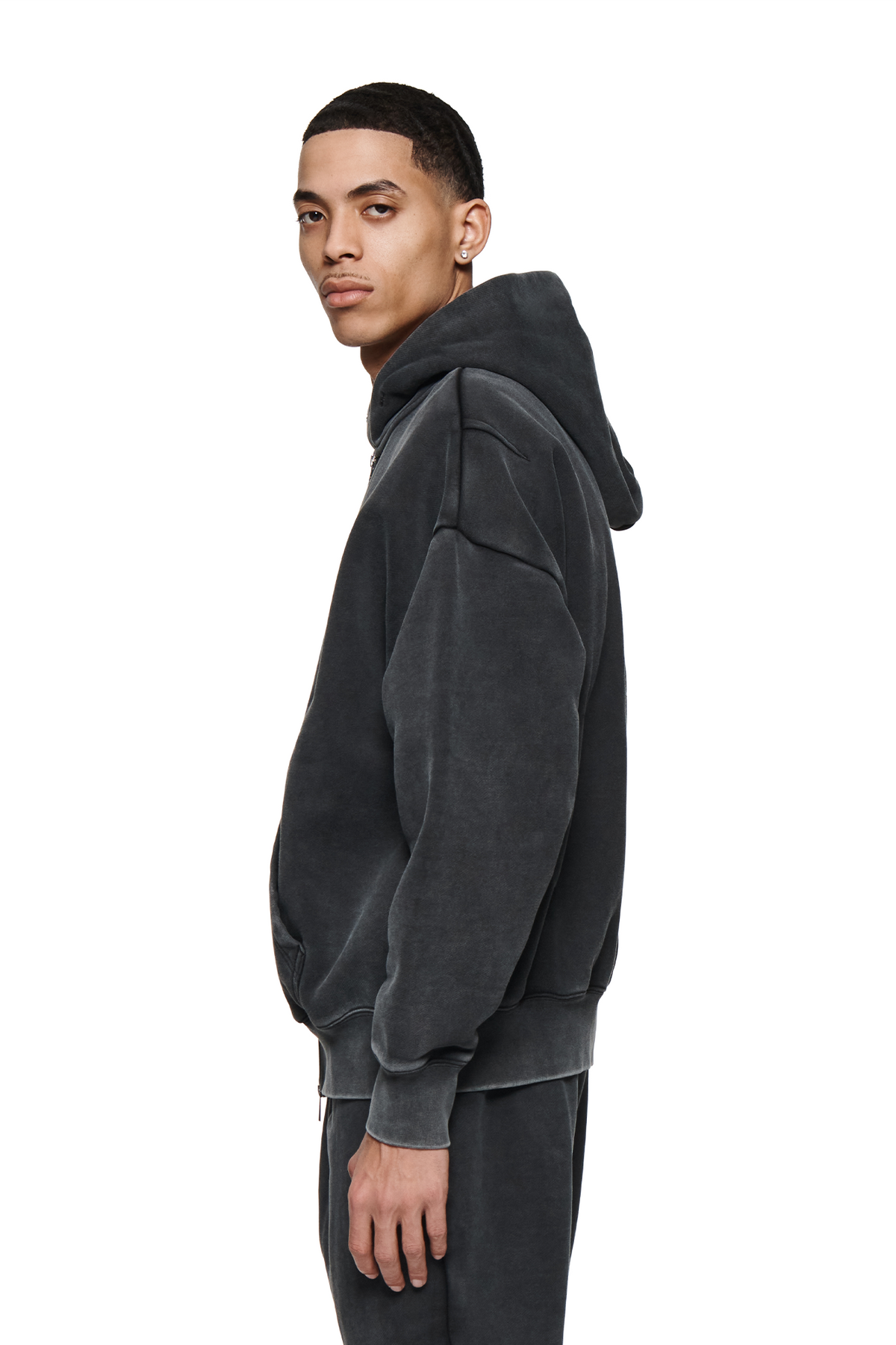 Grey Blank Zip-Up Hoodie with Oversized Fit and Heavyweight Fleece Knit