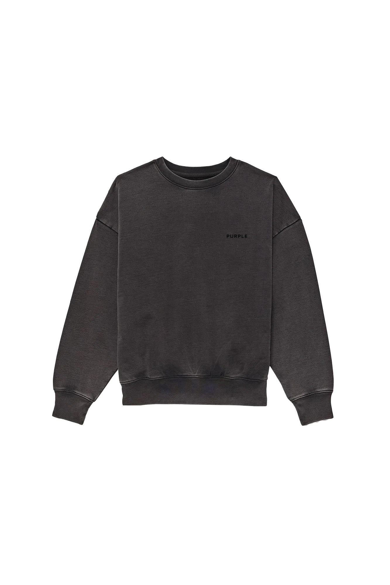 Heavyweight crewneck sweatshirt in washed black with oversized fit and dropped shoulder.