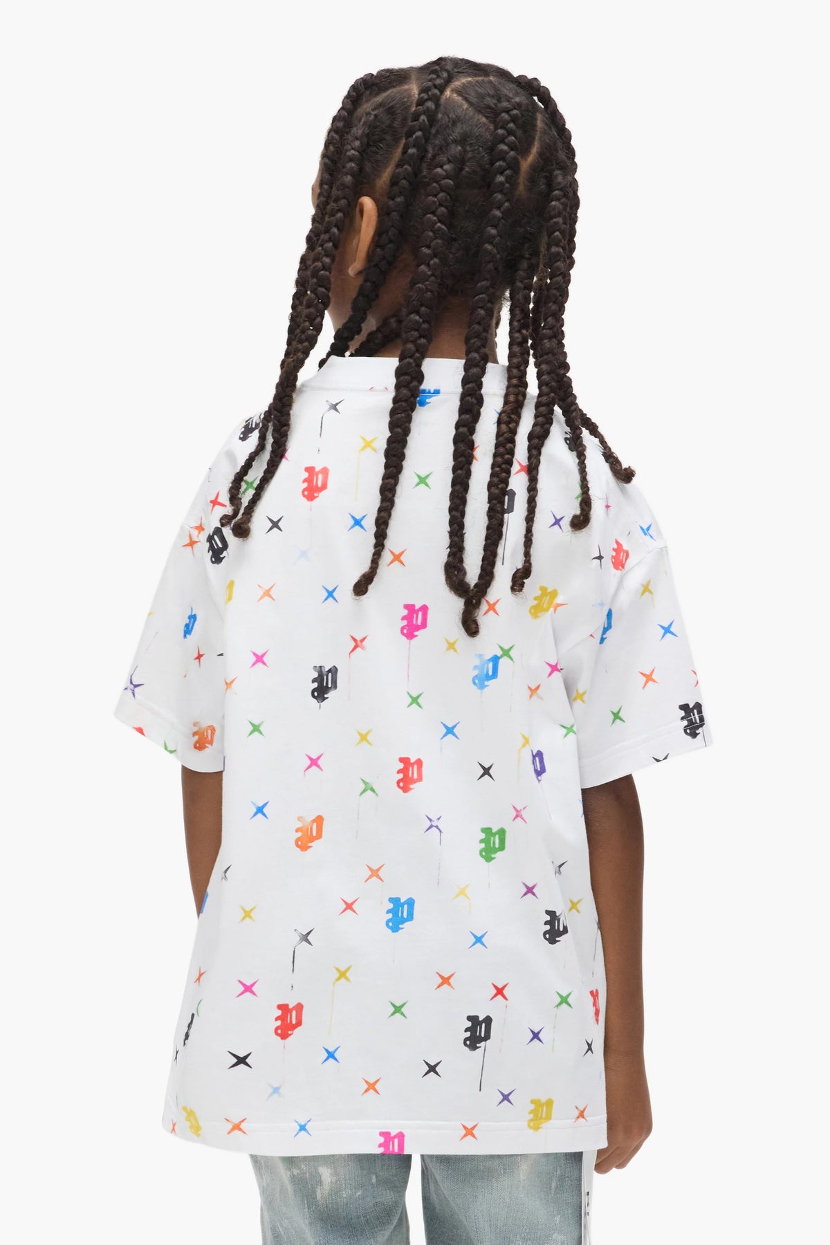 Kids' Painted Monogram Tee in relaxed fit with all-over print, available in sizes 4-5 to 12.