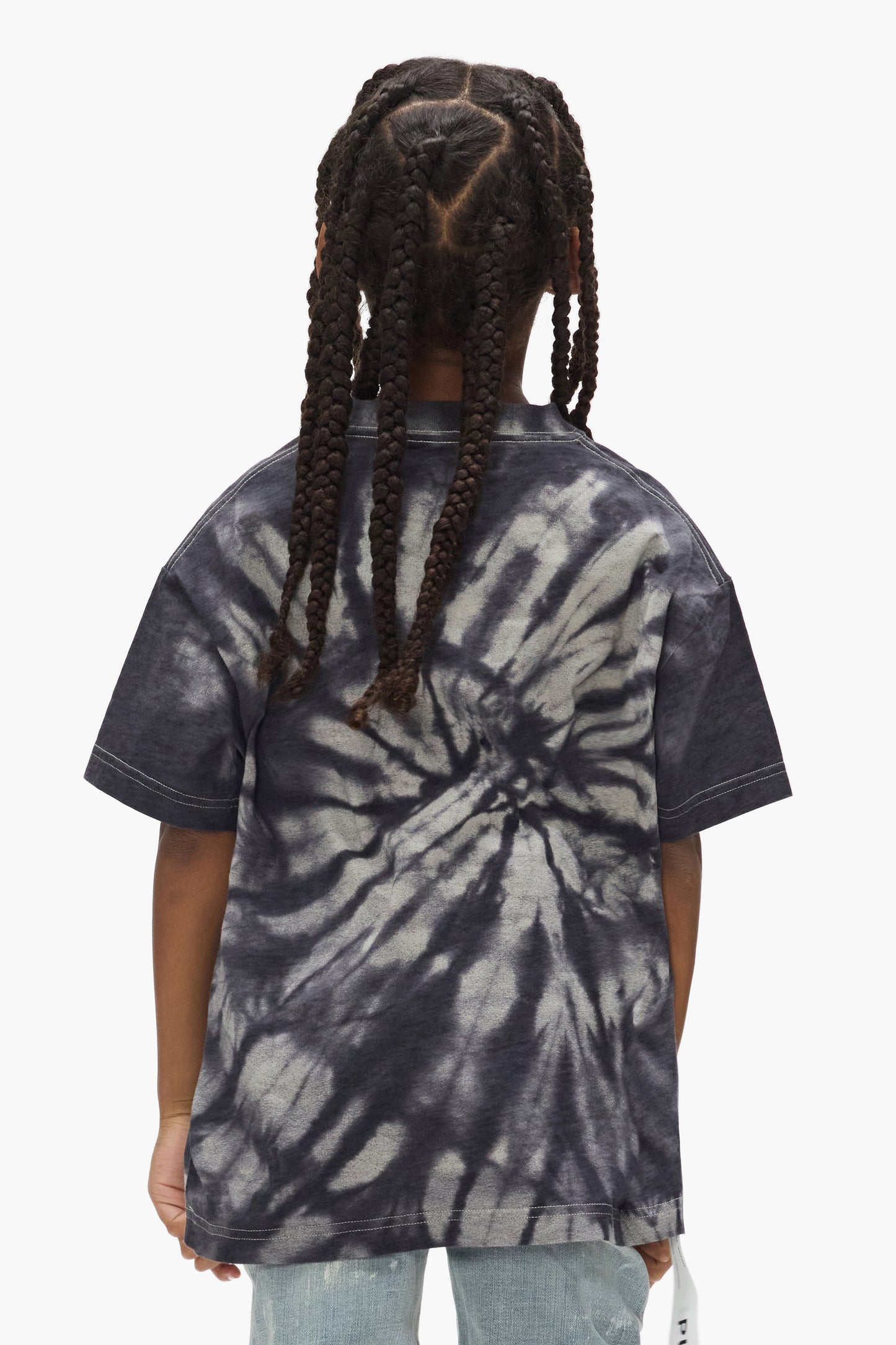 Kids' Tri-Wordmark Tie Dye Tee in various sizes, featuring all-over print and relaxed fit.