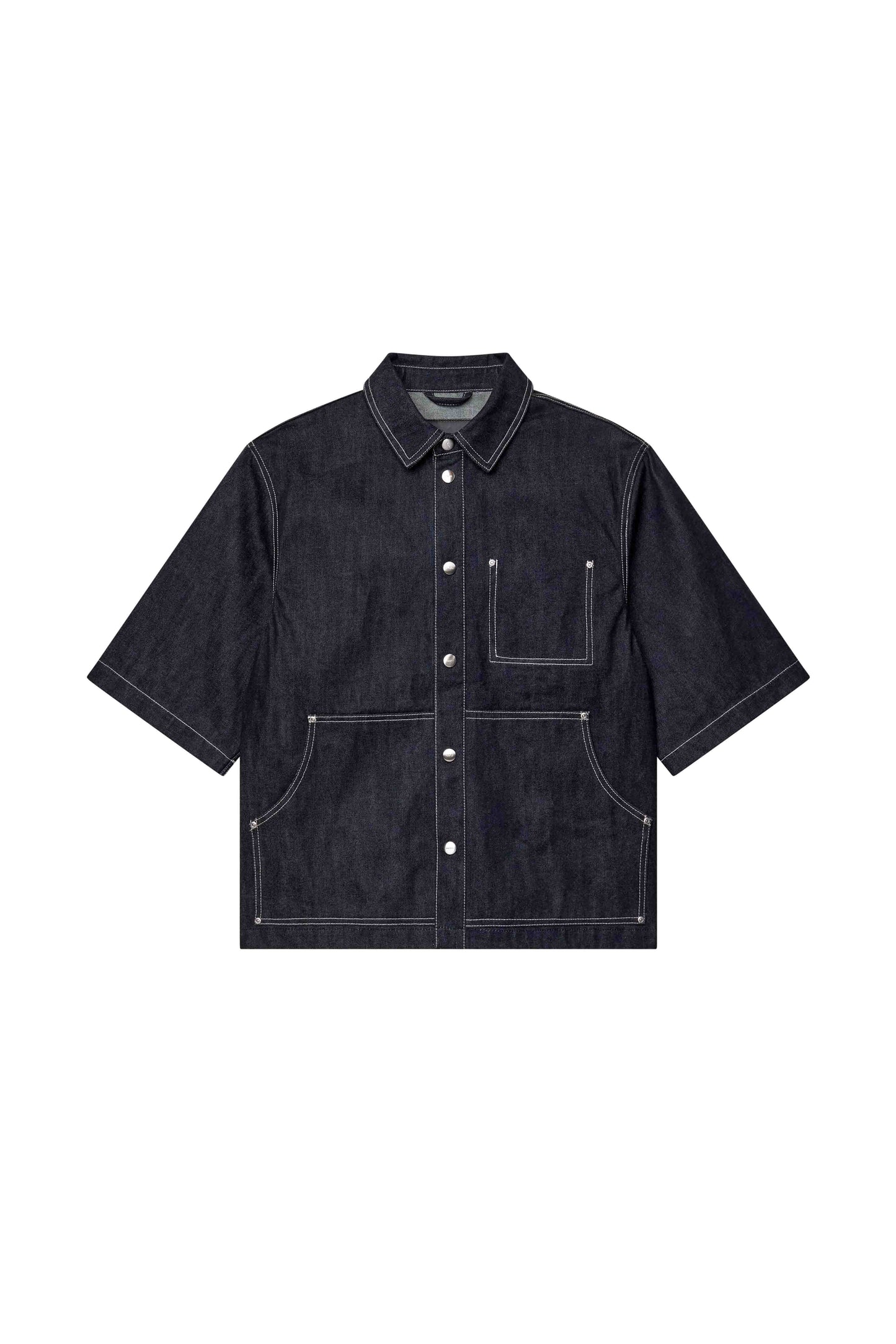 Raw Workwear Shirt oversized fit in raw indigo with snap front closure and contrast stitching