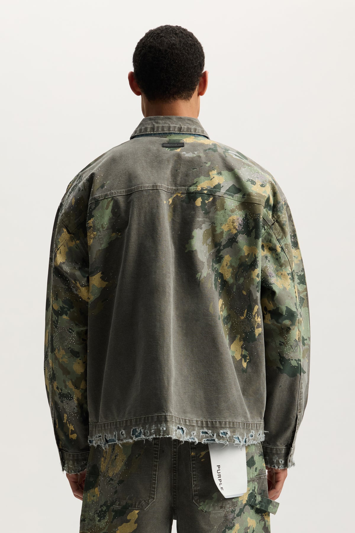Workwear Shirt Jacket oversized fit with dropped shoulder, left chest pocket, and snap button closure.
