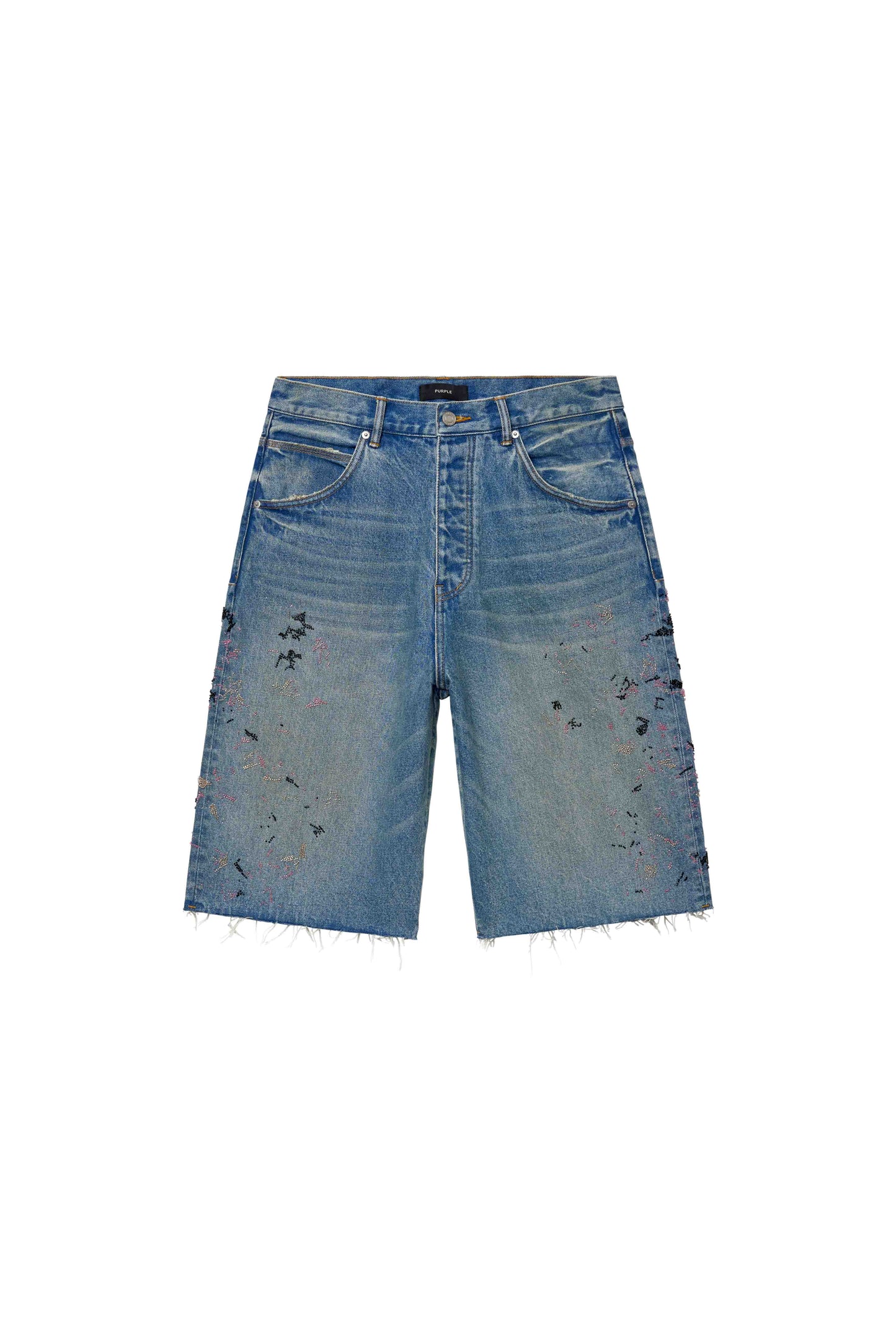 Beaded Splatter Short with wide leg, made of 100% cotton, featuring embroidered details.