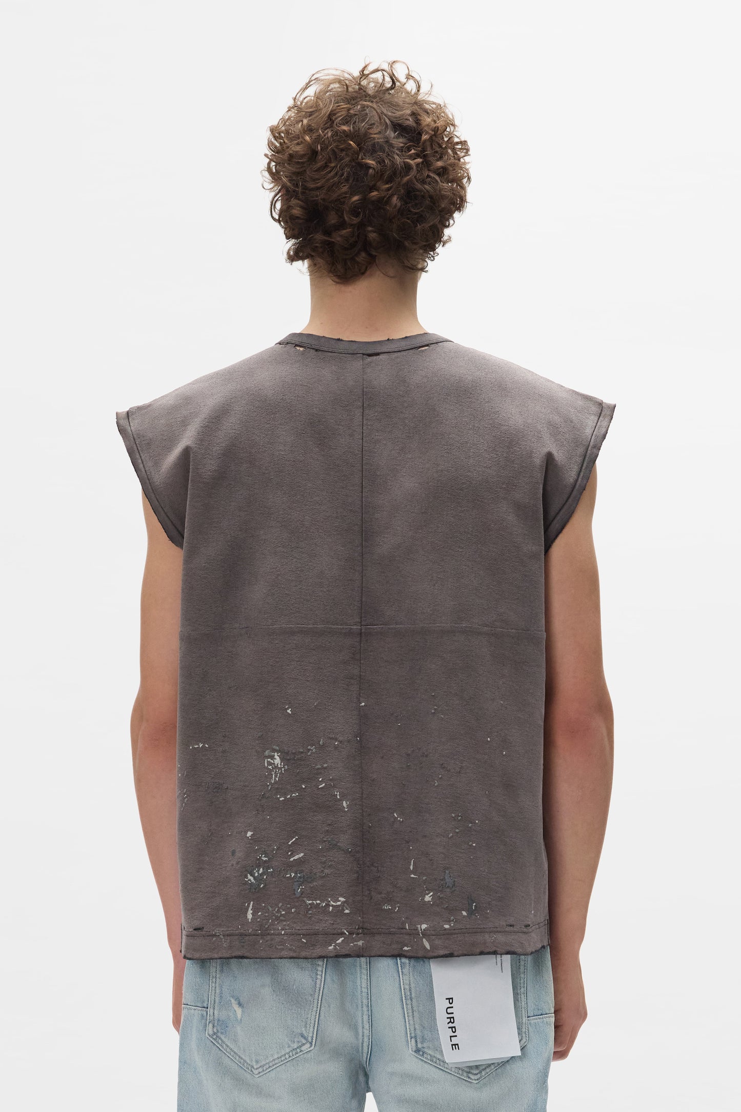 Smile Tank Top in brown, oversized fit, 100% cotton, features digital print and embroidery.