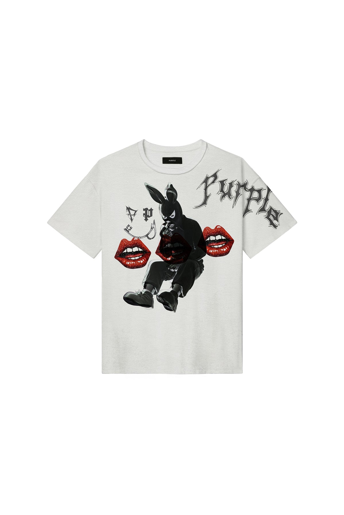 Rabbit Hole Tee in slub jersey fit with dirty wash texture and digital print