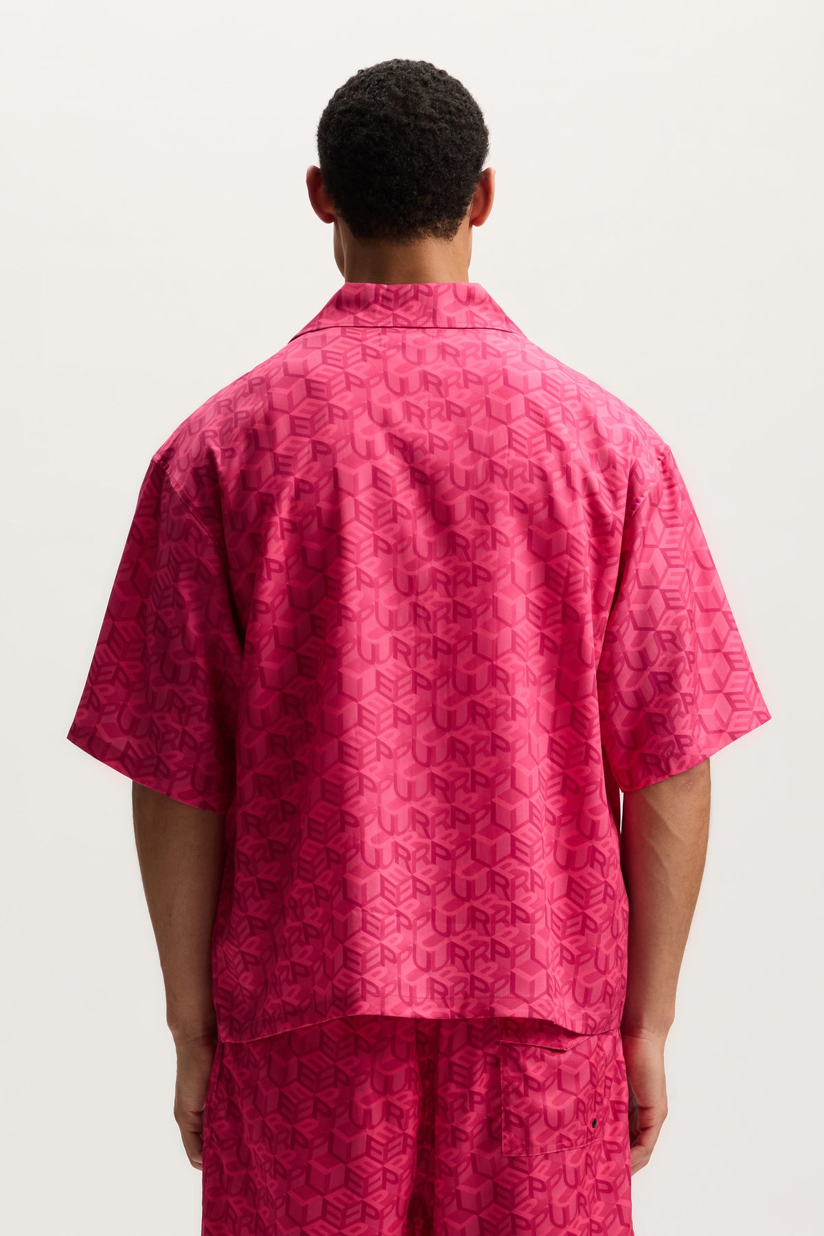 Cube Monogram Shirt, Relaxed Fit, 100% Tencel, Digital Print, available in various sizes.