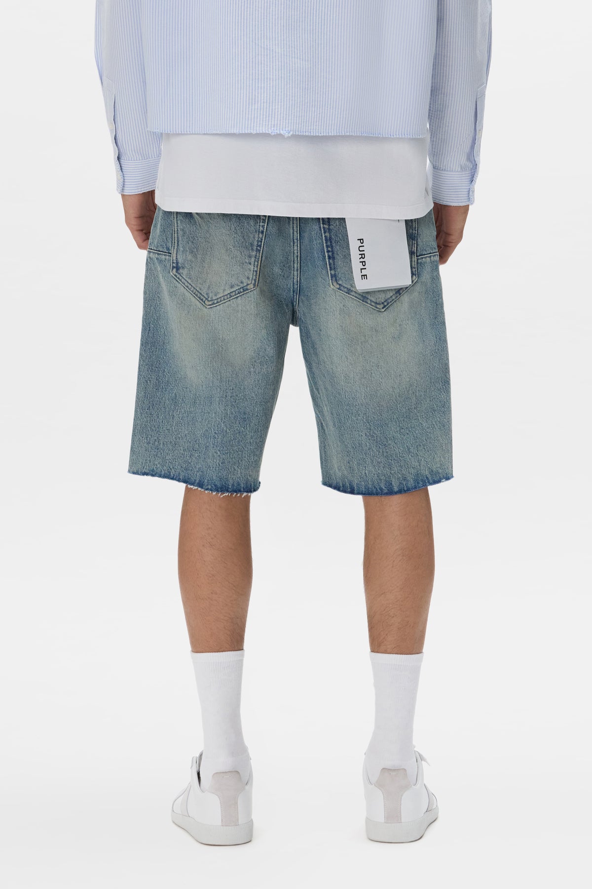 Beaded Destroyed Shorts with raw edge hem and rips, available in sizes 28-40.