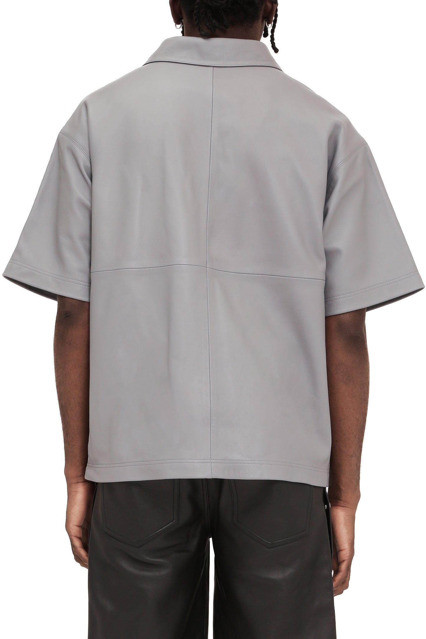 Leather Polo shirt in red with short sleeves and embossed Purple Brand logo.