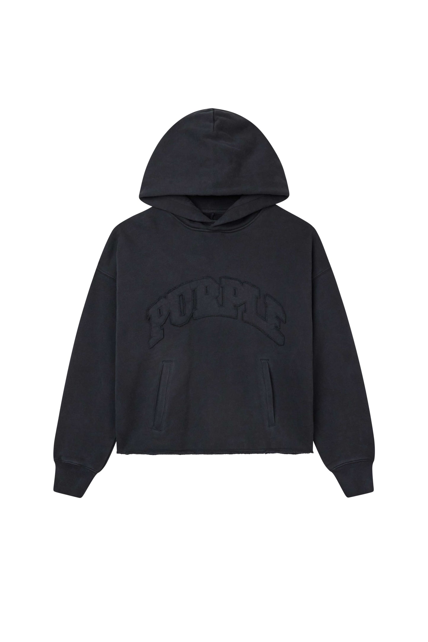 Slab Wordmark Hoodie in Black, oversized fit, heavyweight fleece with welt hand pocket.