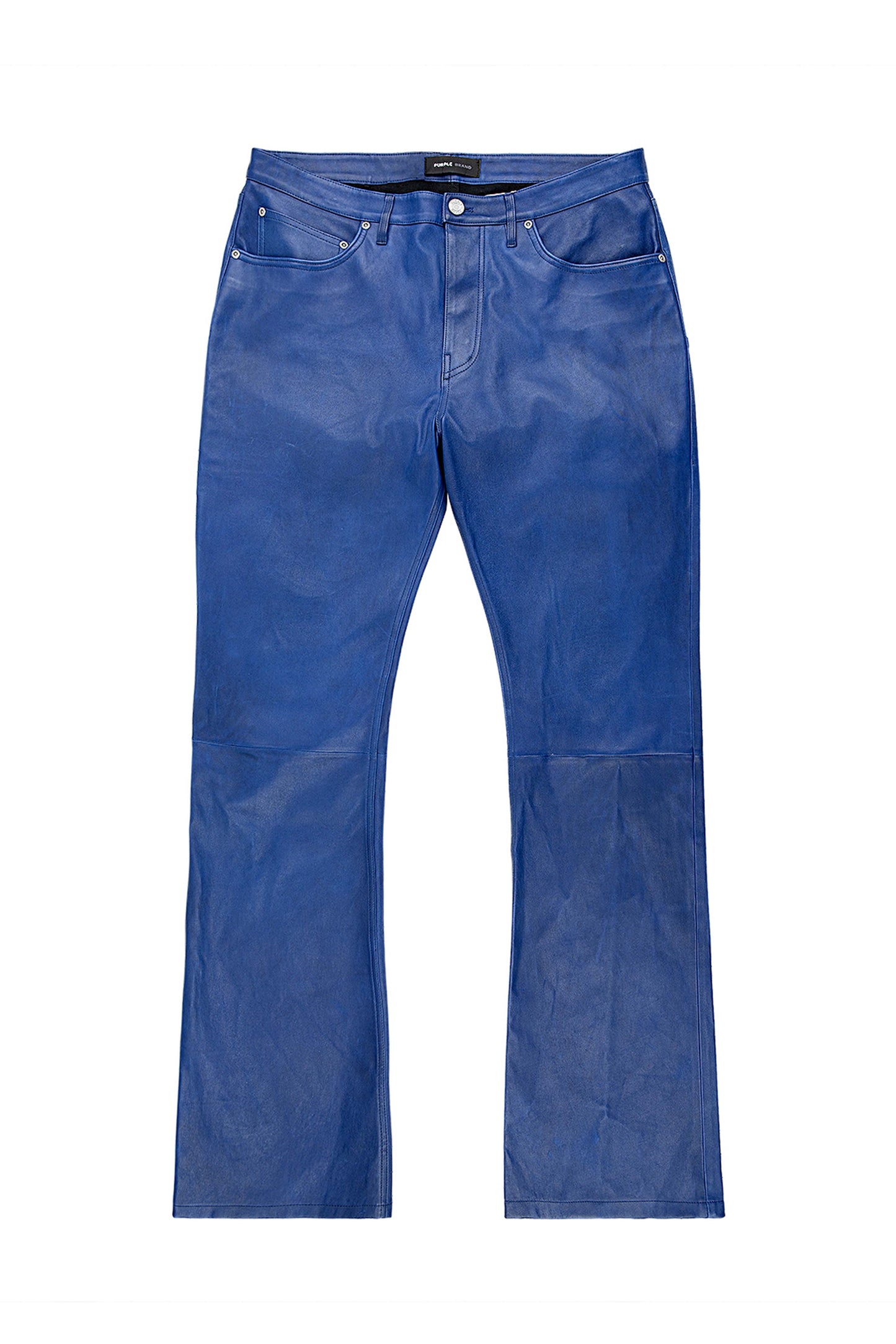 Relaxed Leather Pant tailored with belt loops, side pockets, and flared kick-out hem.