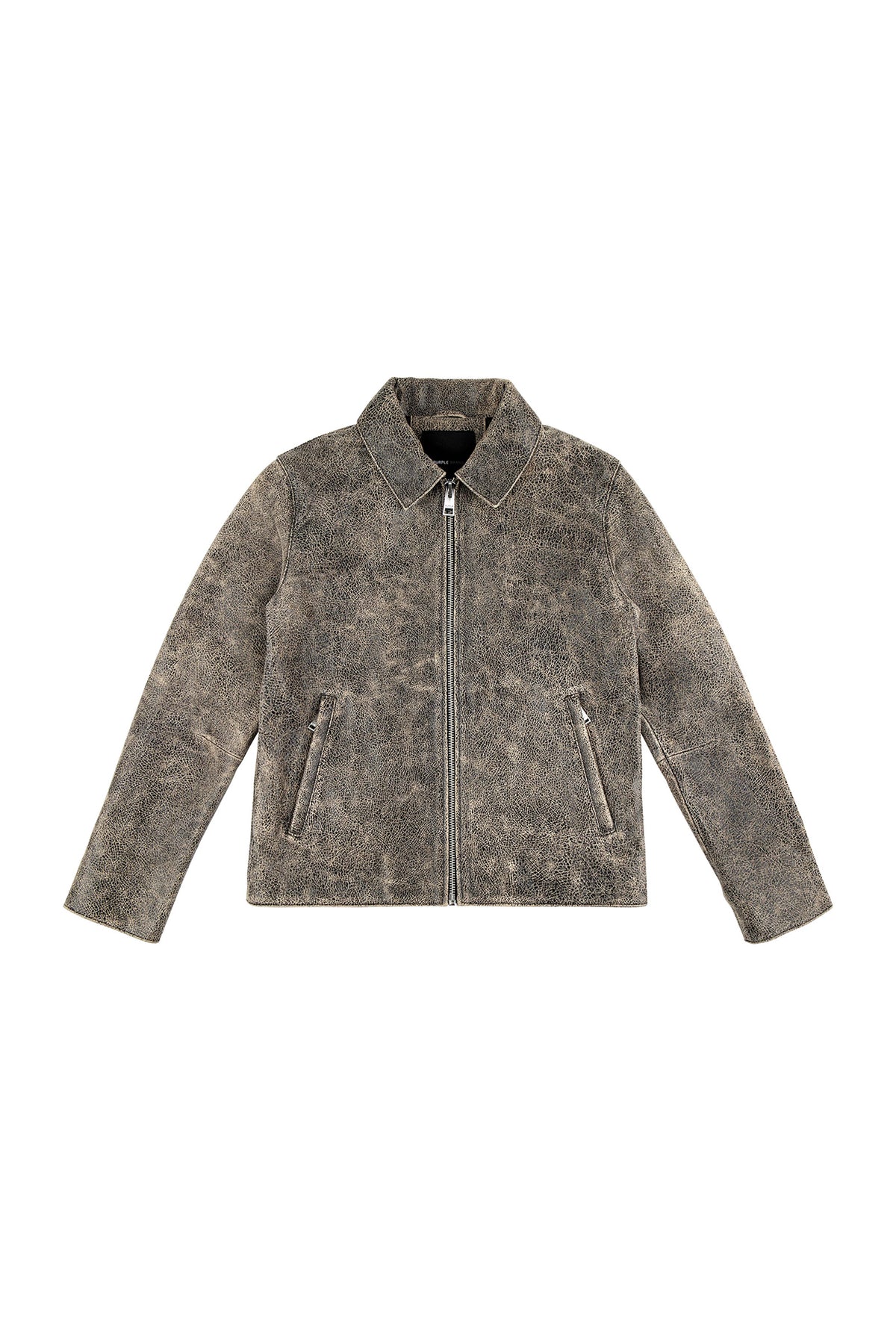 Wordmark Leather Zip Up Jacket in black with tailored collar and zip-up front closure