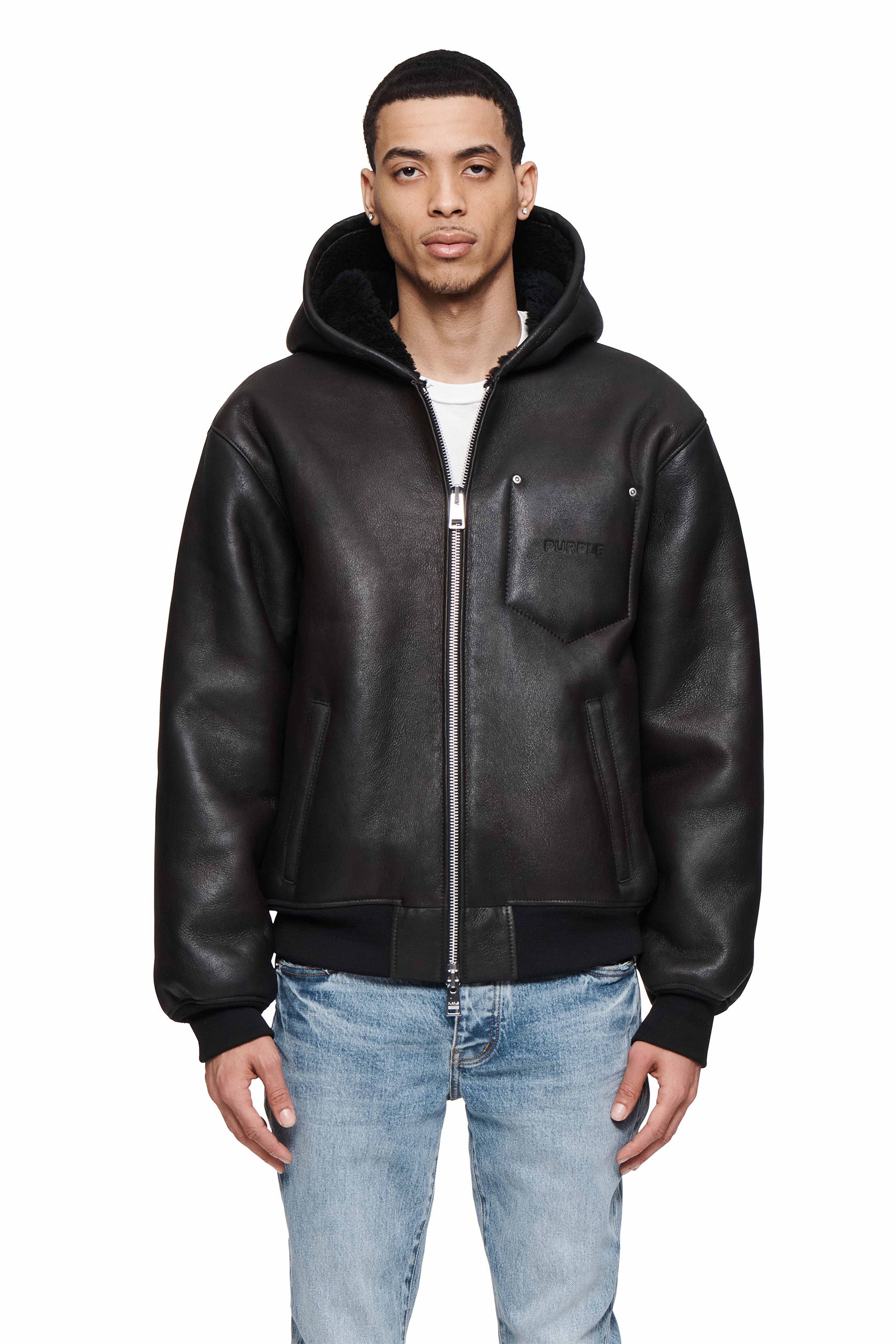 PURPLE BRAND/レザー Zip Up フーディ Leather Zip Up Hoodie – PURPLE BRAND