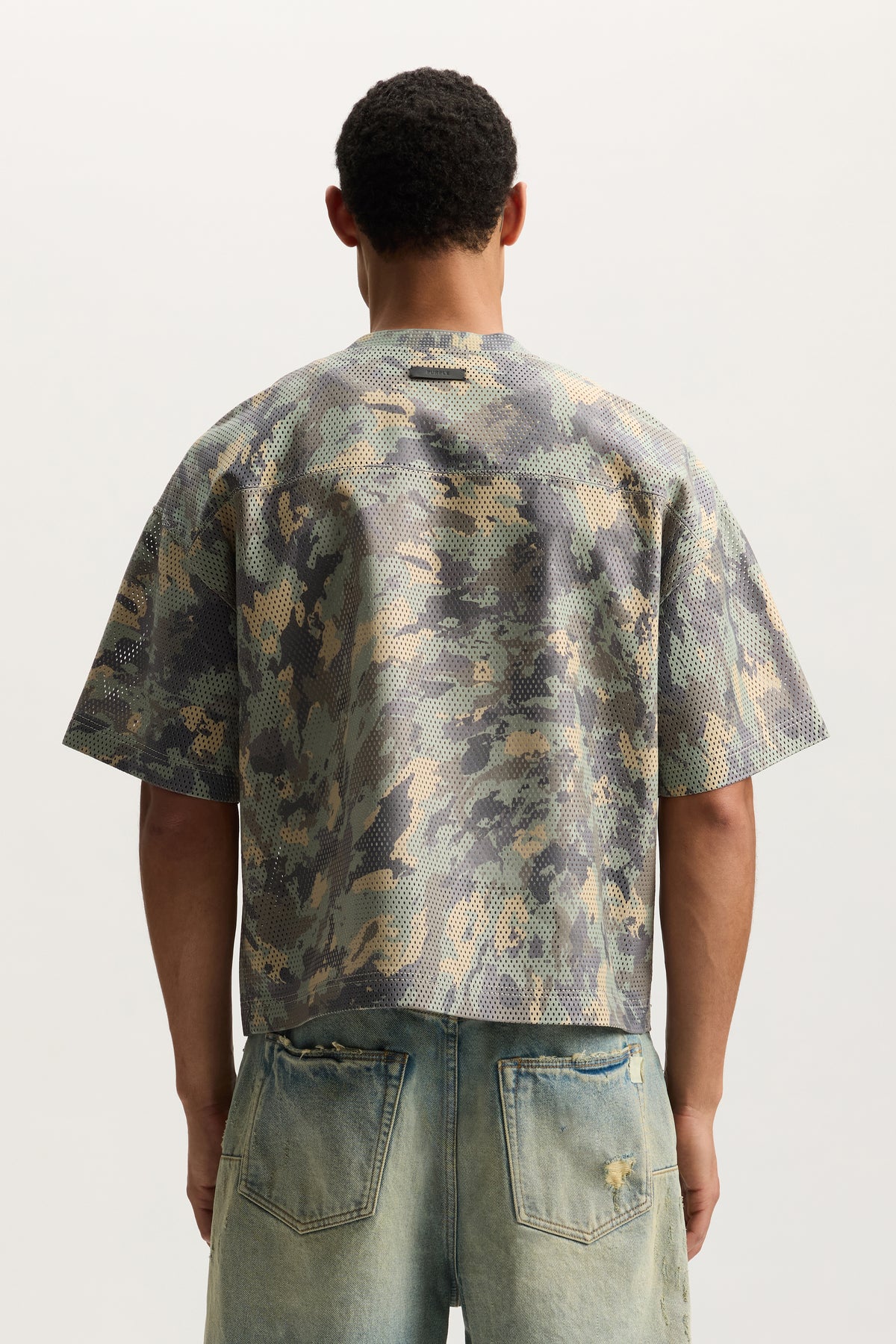 Painted Camo Leather Tee, relaxed fit, 100% Nappa lamb leather, all over camo print.