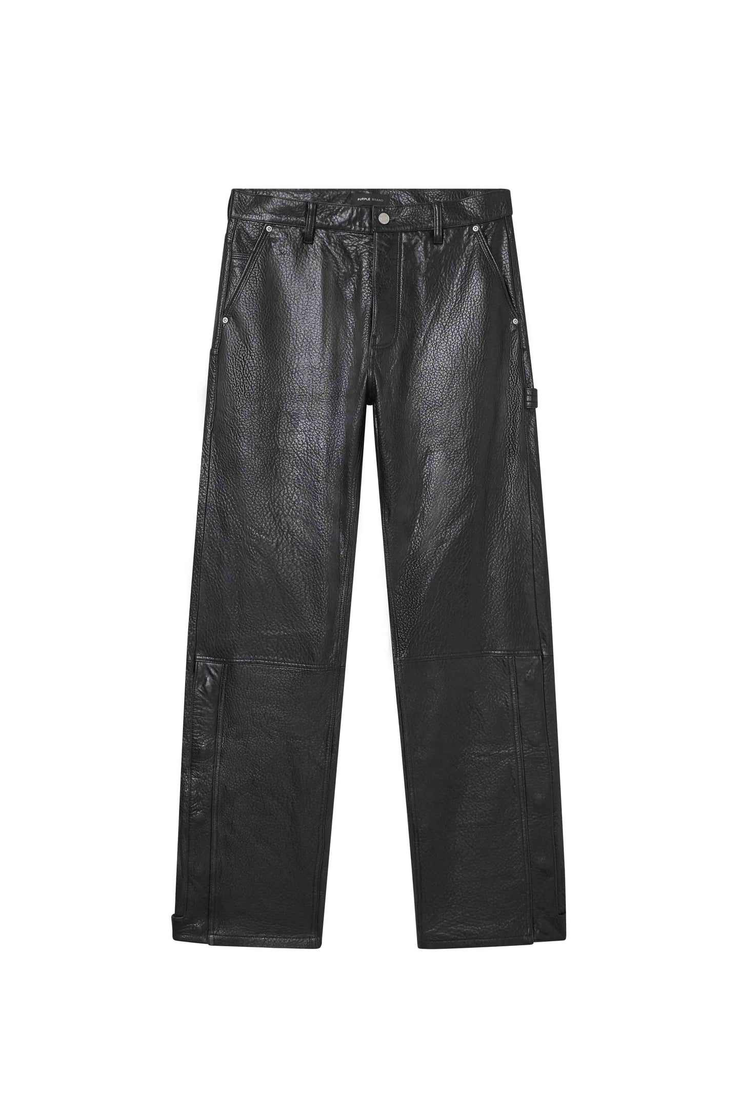 Leather Carpenter Snap Pant in black, made from 100% sheep leather, loose fit, available in various sizes.