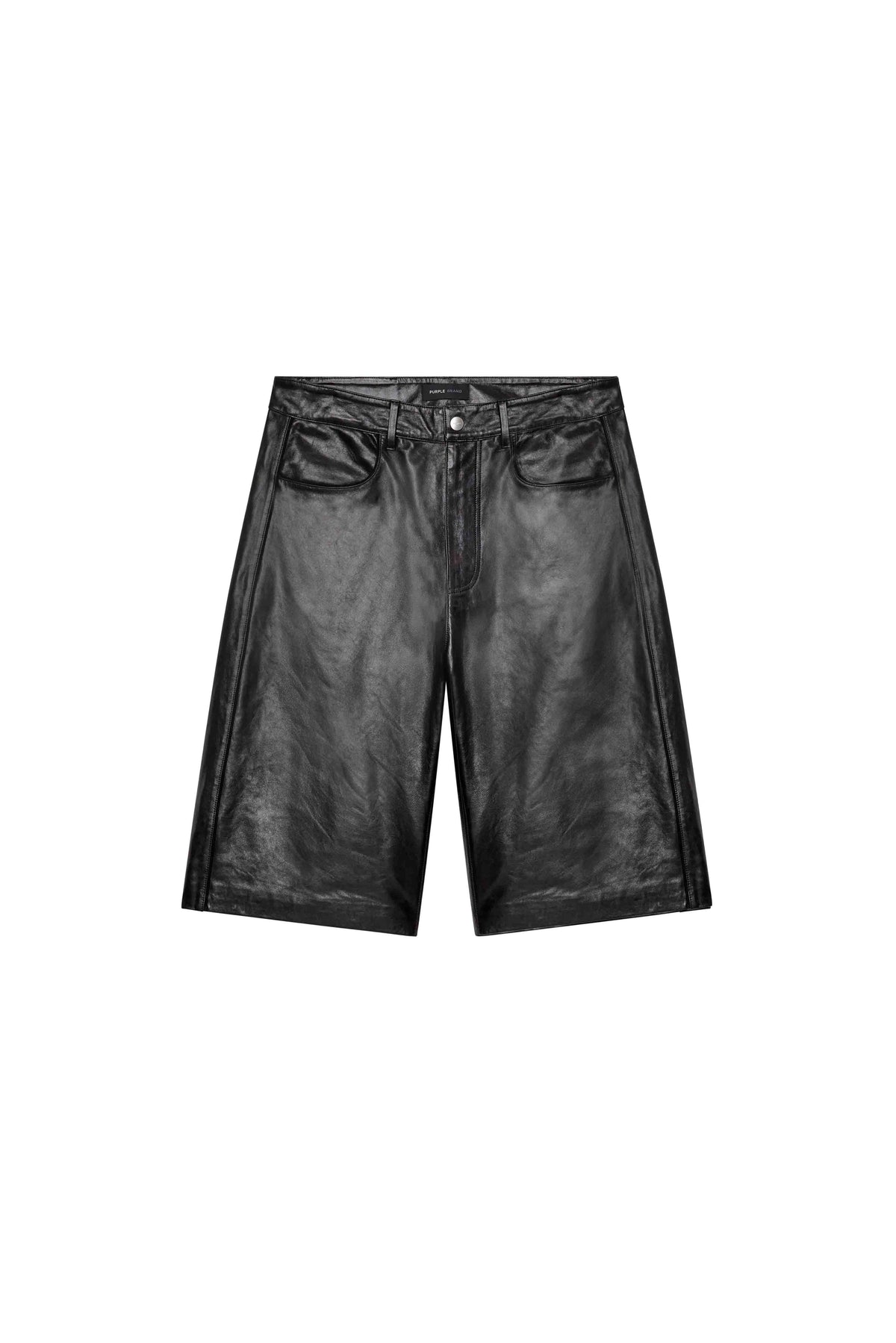 Leather Track Short Black Relaxed Fit 100% Sheep Leather with Suede Piping and Pockets