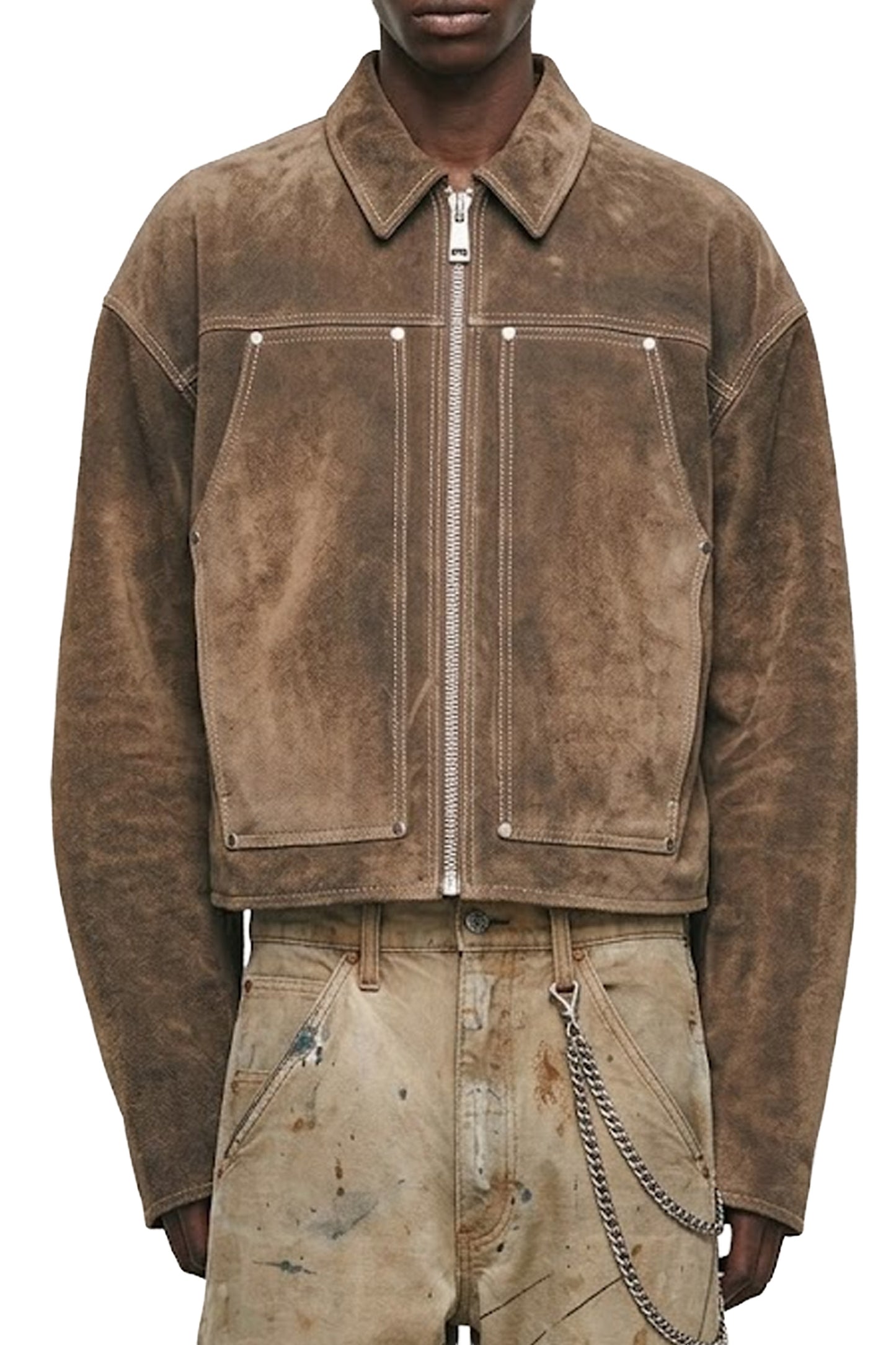 Suede Carpenter Jacket in relaxed fit made of 100% lambskin leather.