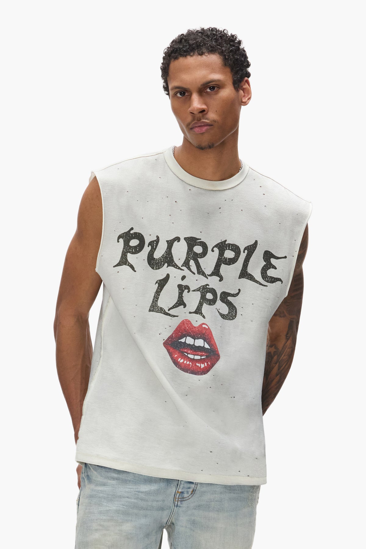 XOXO Tank Top in textured jersey with dirty wash and buckshots, available in various sizes.