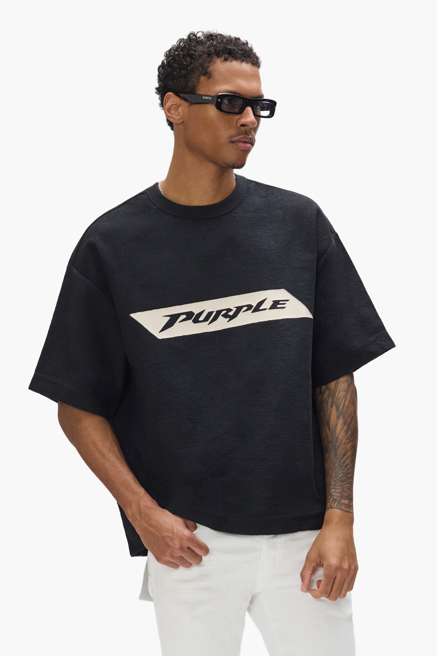 Fast Track Tee in oversized fit, 100% cotton, heavyweight textured jersey, white label.