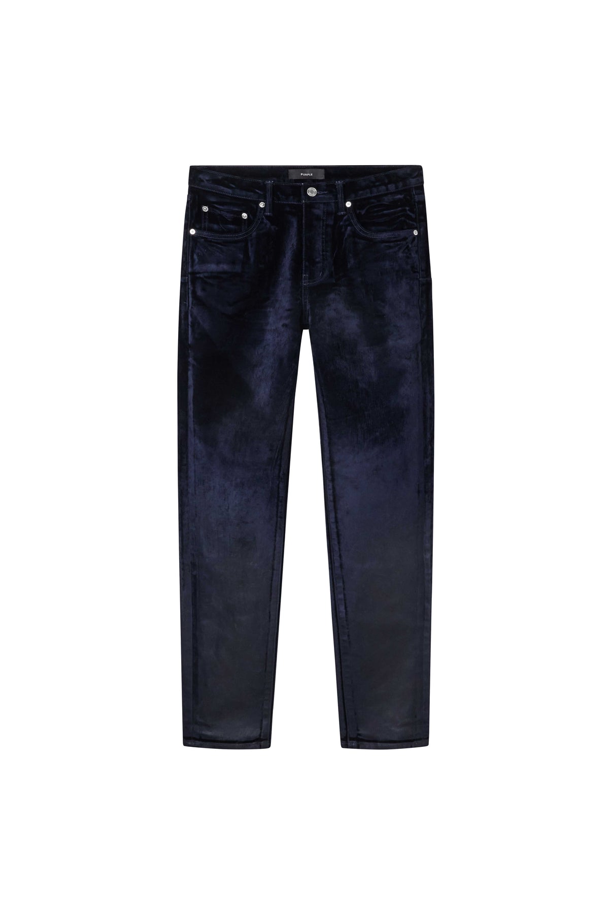 P001 Flock Dipped Denim in Navy, premium stretch fabric available in sizes 28-40.