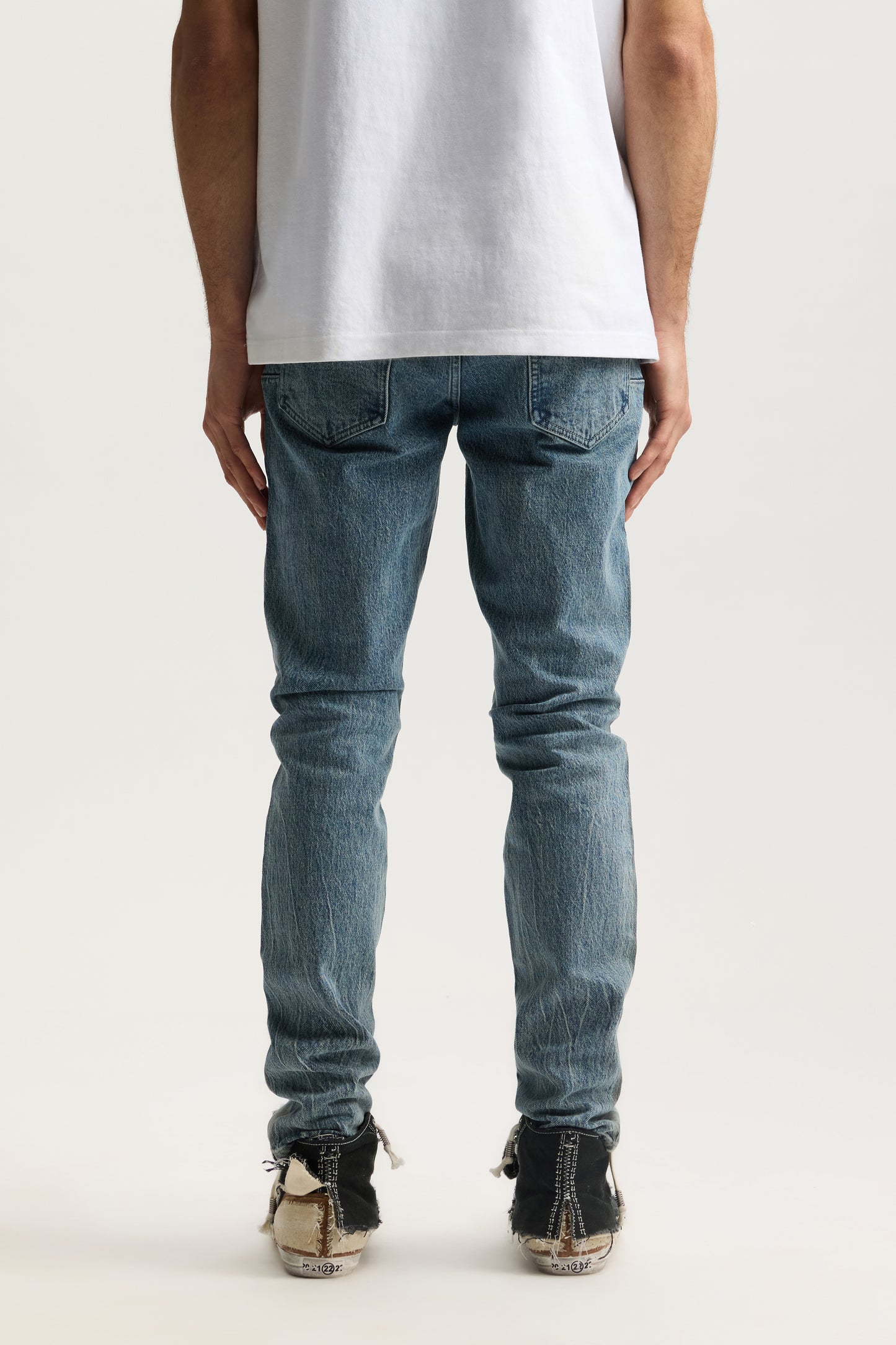 Two Tone Stretch Skinny Denim with Color Coating Strip at Side Seam, size options 28-40.