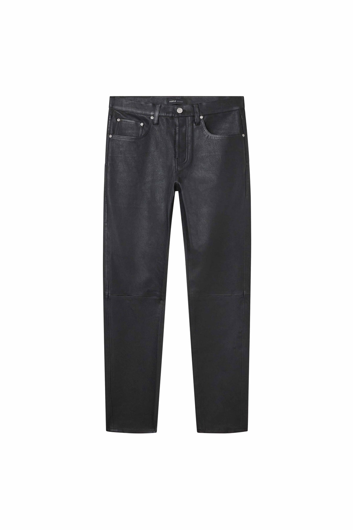 Skinny black leather pant made from premium lamb leather with a fitted design and button fly.