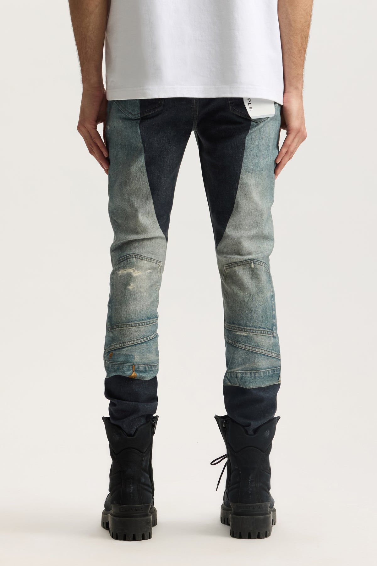 Stretch skinny denim jeans from the P001 Upside Down collection with digital print.