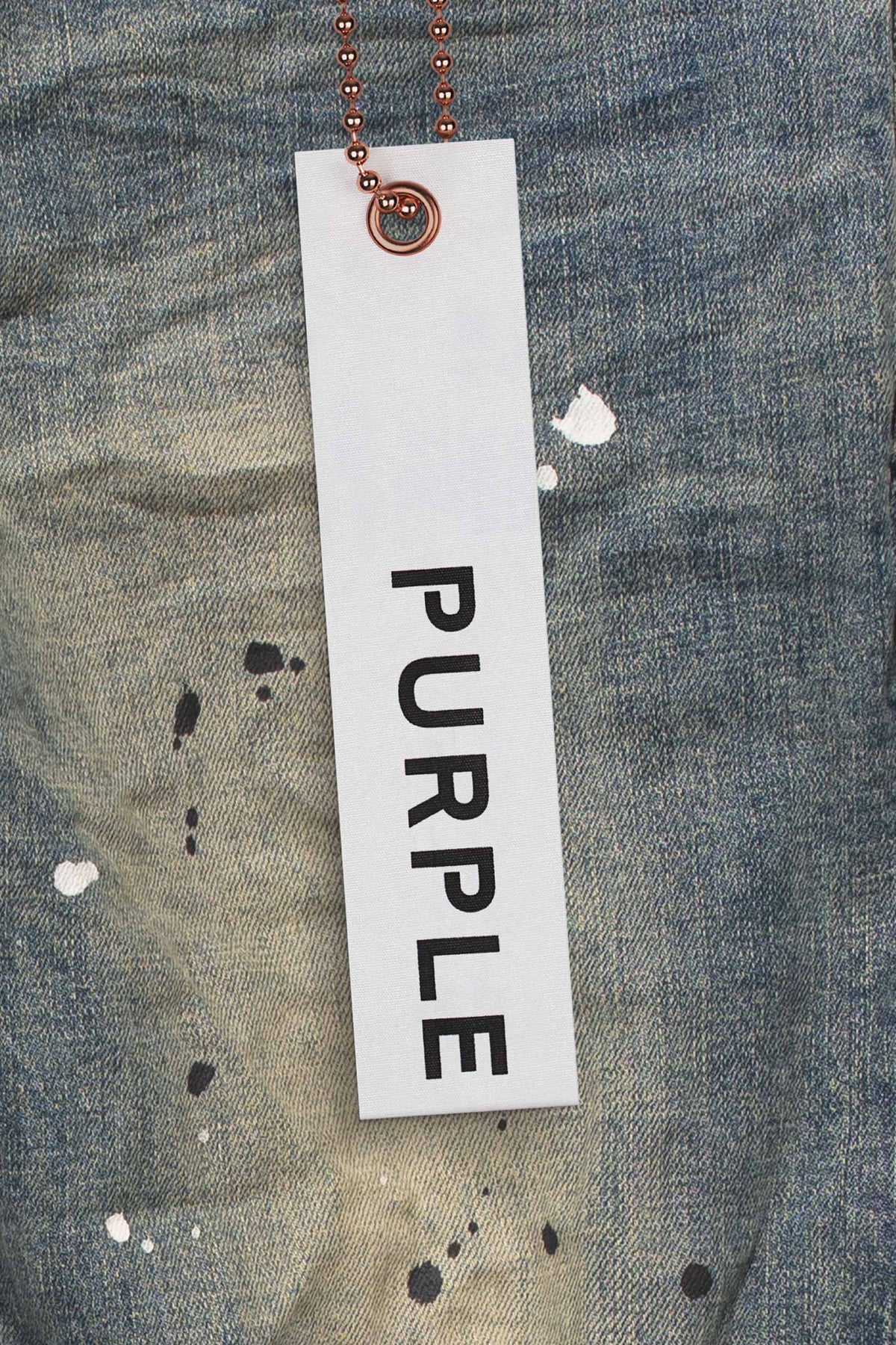 Mid Indigo Destroy Paint Denim Jean in various sizes for a tailored fit.